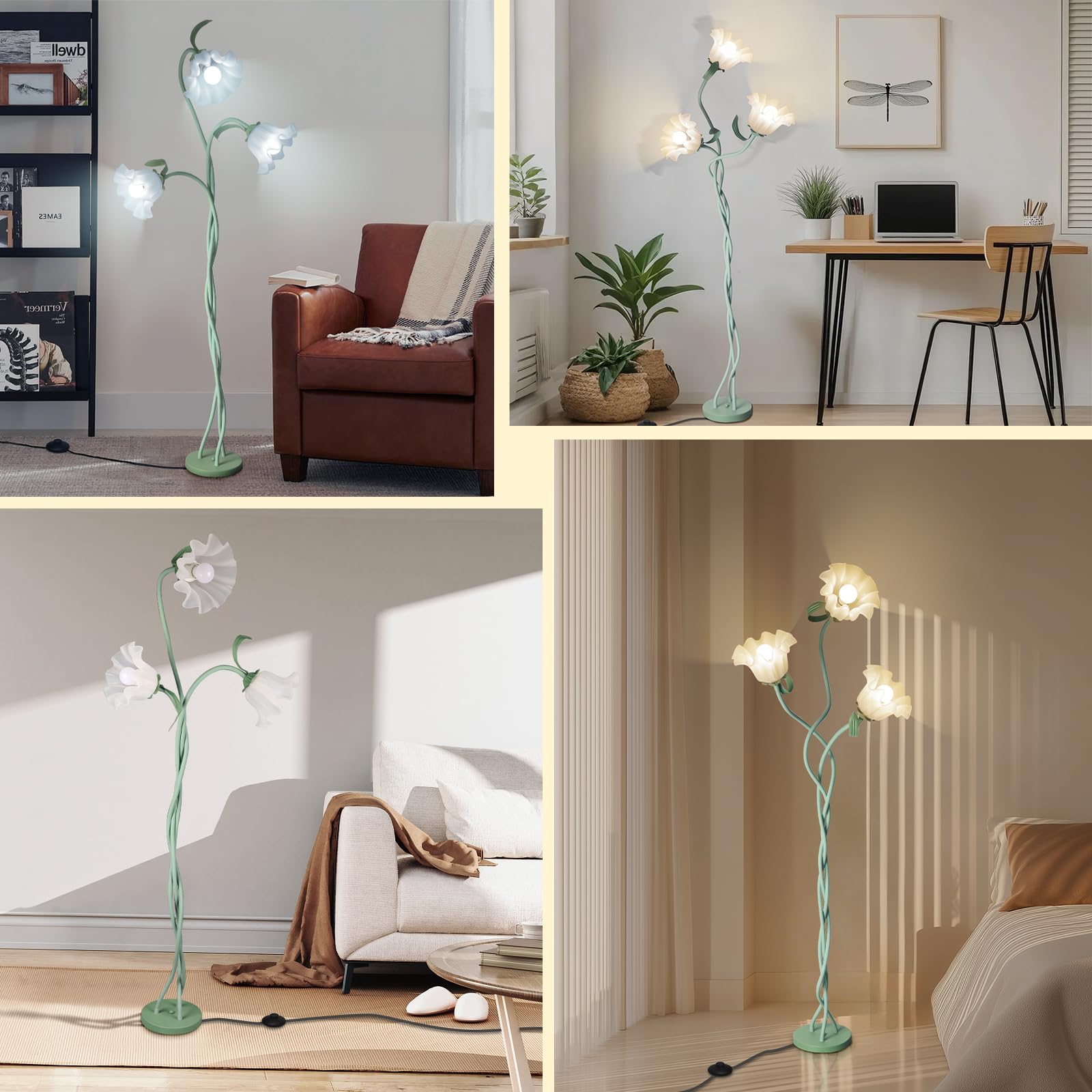 Best Flower Floor Lamp Picks for 2026 2 Flower Standing Lamp for Bedroom, Cute Corner Floor Lamp with Flexible Gooseneck,3 Light Floor Reading Lamp with 3 Color — product photo