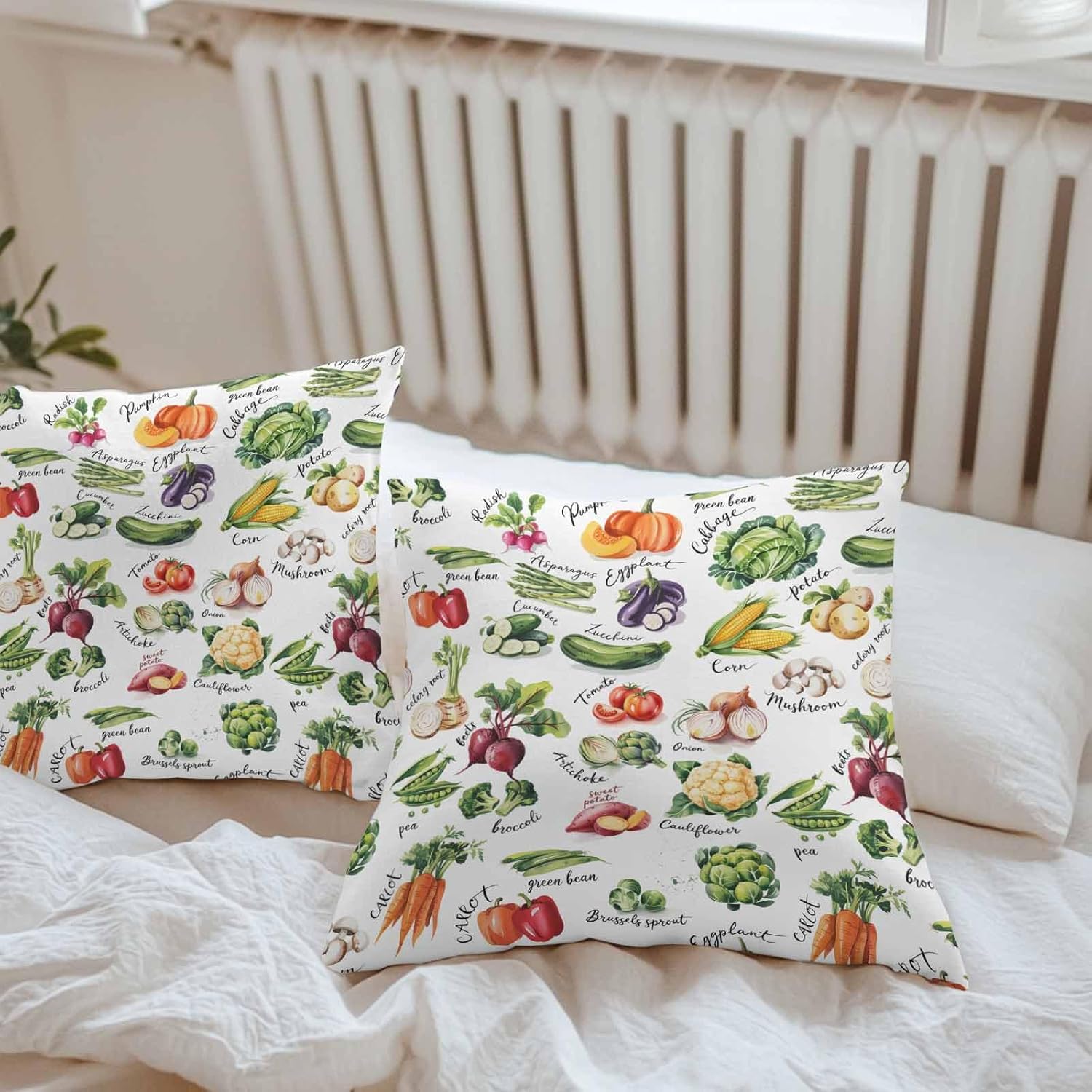 Vegetables Outdoor Pillow Cover 26x26 Inch Cushion Sham Case, Natural Tasty Organic Food White Watercolor Waterproof Decorative Square Throw Pillowcase for Outside Garden Patio Porch Couch Chair Tent