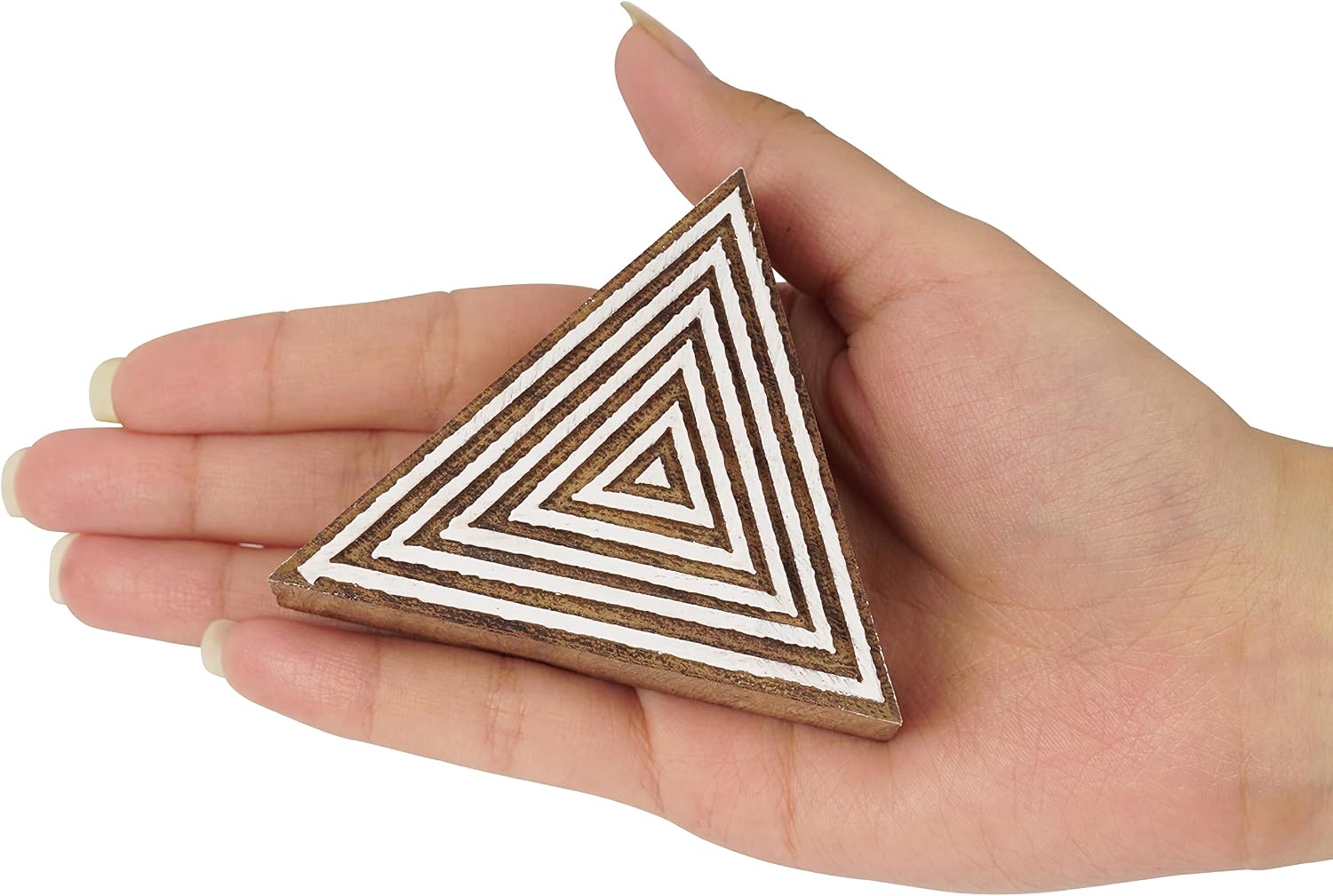 IBA Indianbeautifulart Textile Printing Block Triangle Hand Carved Wooden Stamp Wood Block Printing Textile Stamps for Fabric/Pottery Blocks,4 Inch