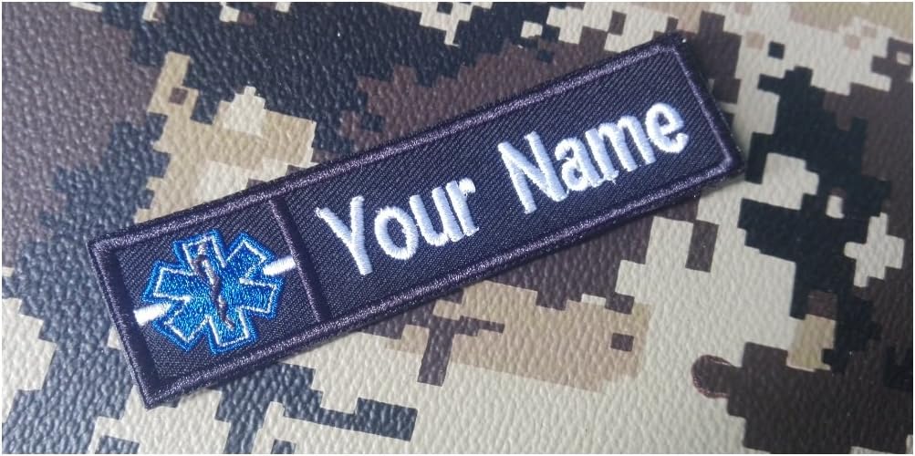 Custom Name Text Paramedic Medic EMT EMS White LINE Patch 4"X1"(Morale Patch Hook Backing)