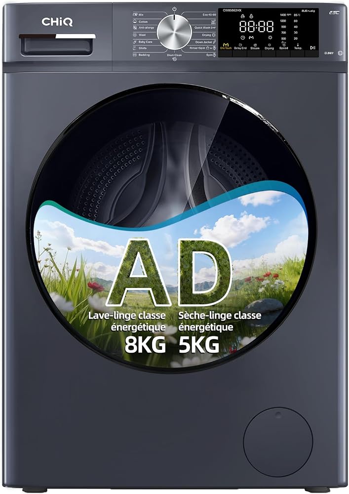 CHiQ 8/5kg Lave-Linge Séchant avec Classe A/D pour Petit Foyer Gris | Lavage Vapeur, Programme Literie, Baby Care, Doudoune, Moteur Inverter, 1400 T/min, 520mm, 76dB, CW85862HX