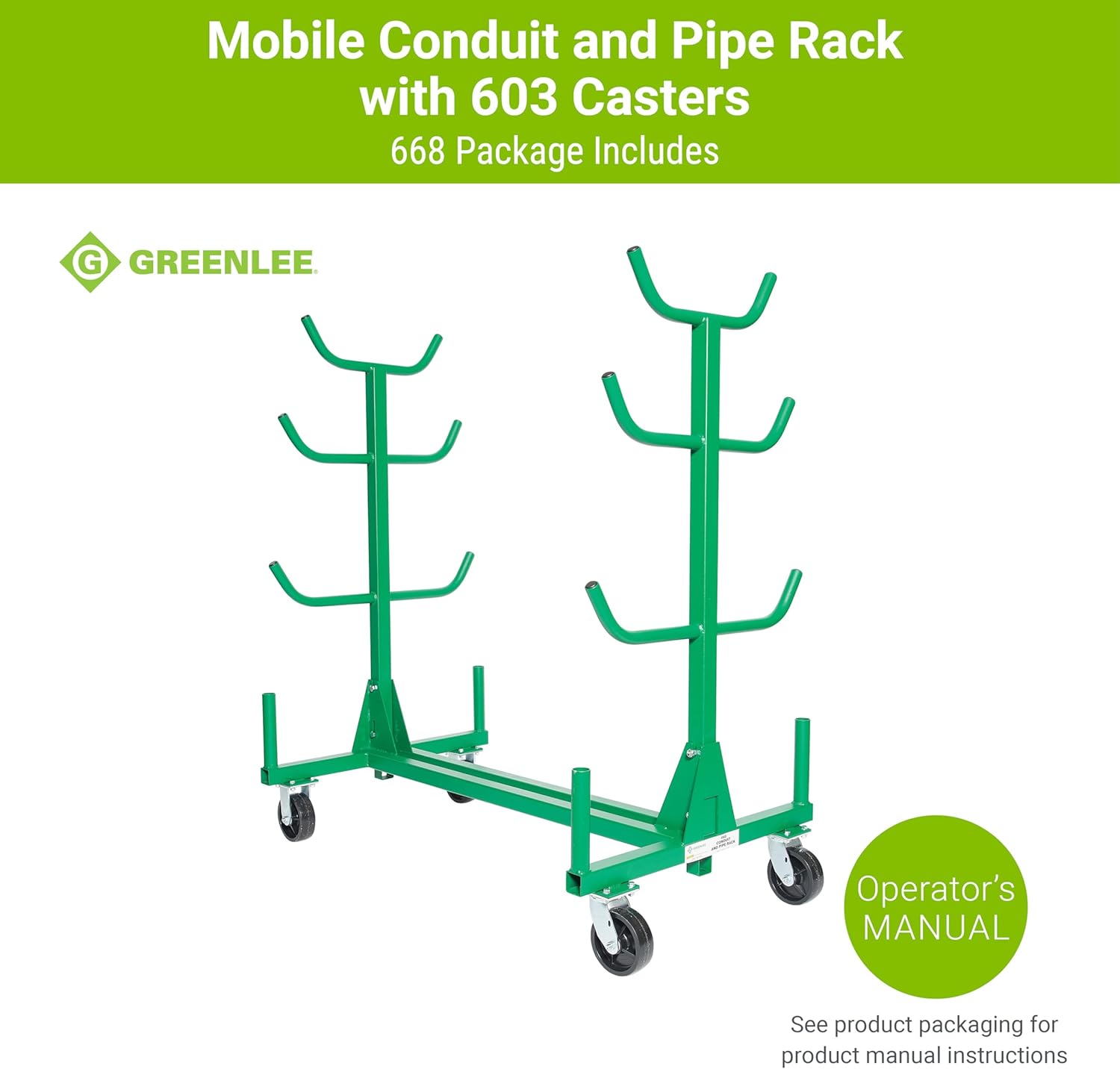 Greenlee 668 Mobile Material Handling Conduit and Pipe Rack with 603 Casters