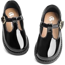 shoeslocker Toddler Girls Mary Jane Flats with Adjustable Hook-and-Loop Girls Party School Uniform Loafer Shoes