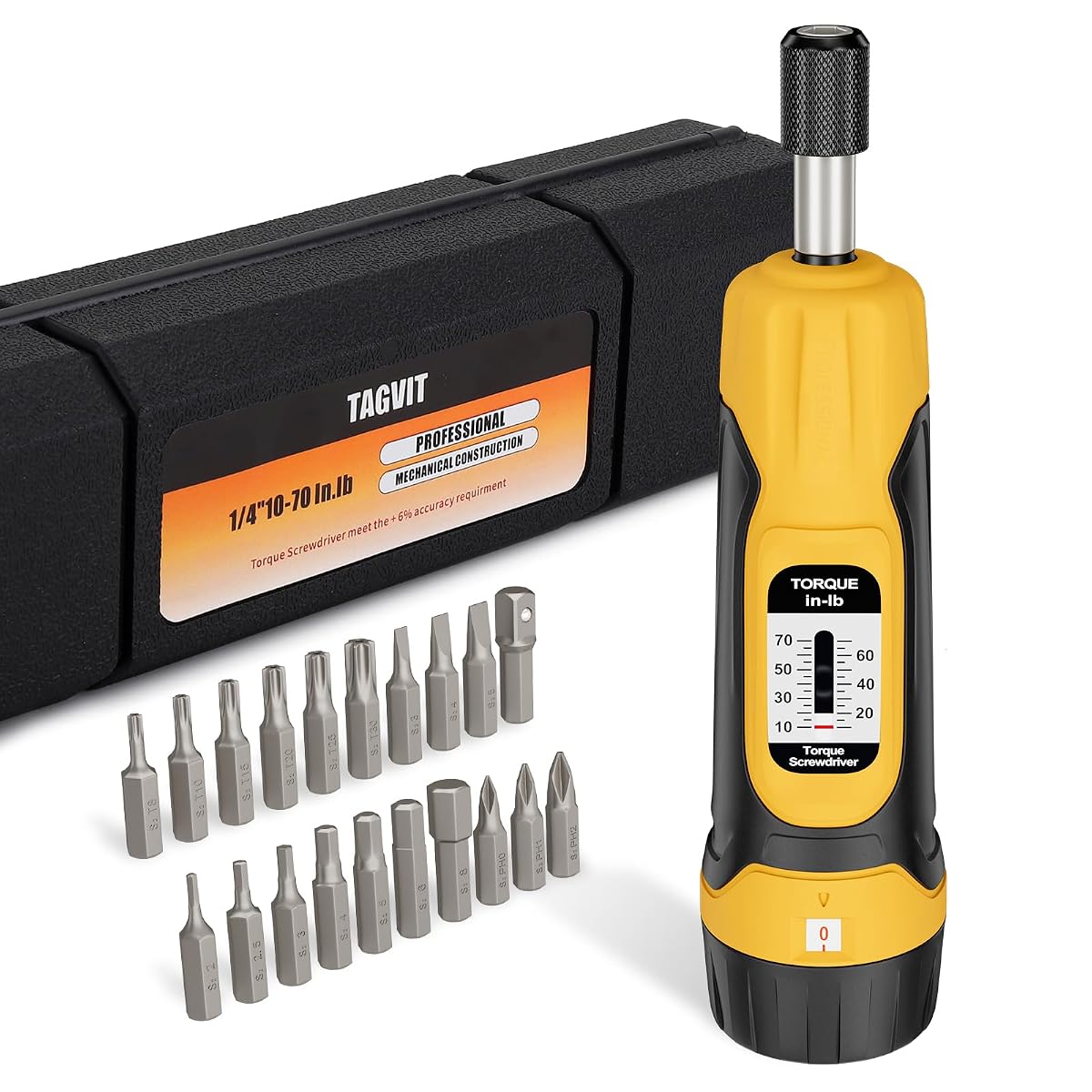 TAGVIT 1/4” Drive Torque Screwdriver Wrench, 10-70 in-lbs Torque Wrench