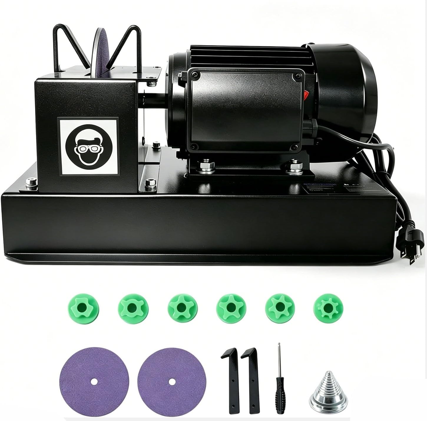 Lawn Mower Blade Sharpener, 1HP 750W Bench Grinder with 9-Inch Ceramic Wheel, 30°/40° Angle Brackets, for High/Low Lift, Gator & Flat Blades, with Extra Replacement Sandpapers