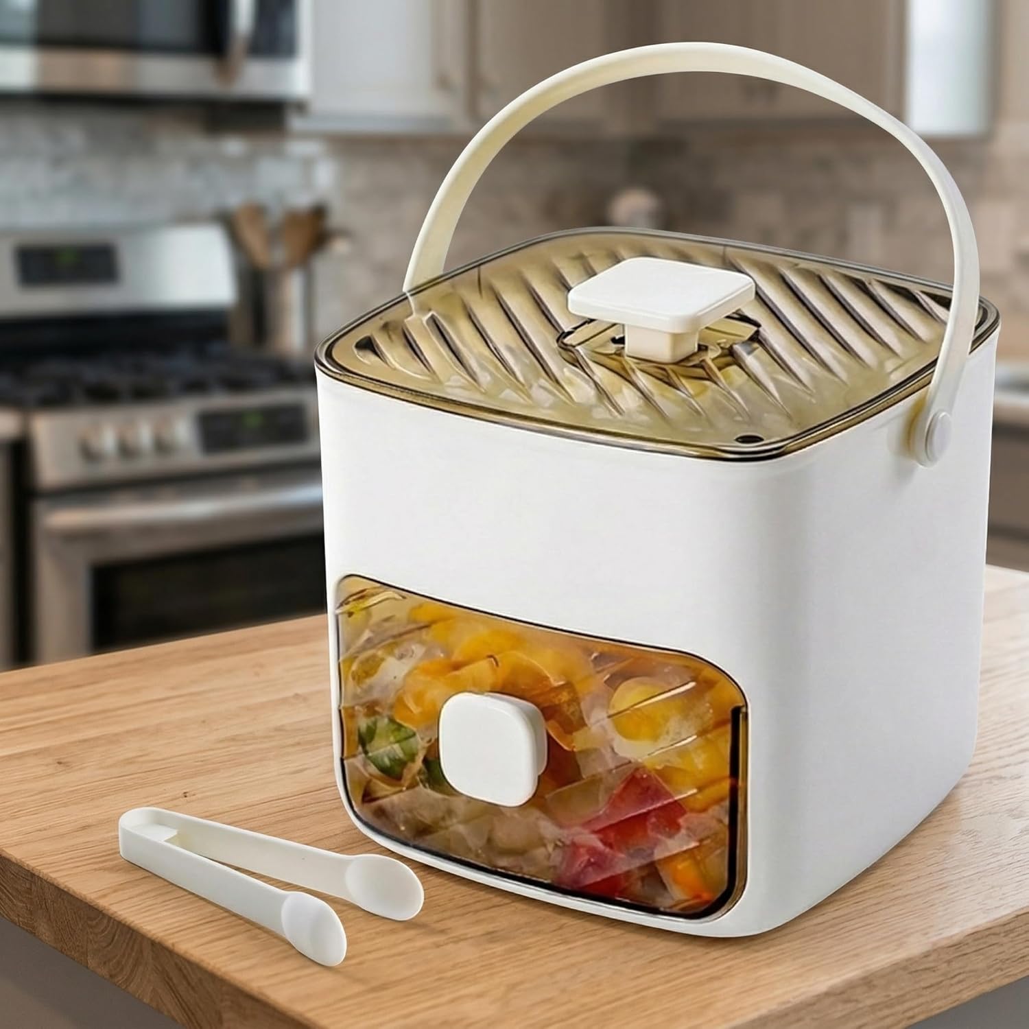 48 Ice Cube Maker with Easy Press Lid, Double Layer Silicone Tray with Storage Bin, Portable Silicone Ices Tray Box, 48 Cube Ice Maker for Whiskey Cocktail Coffee Freezer Use (Beige)