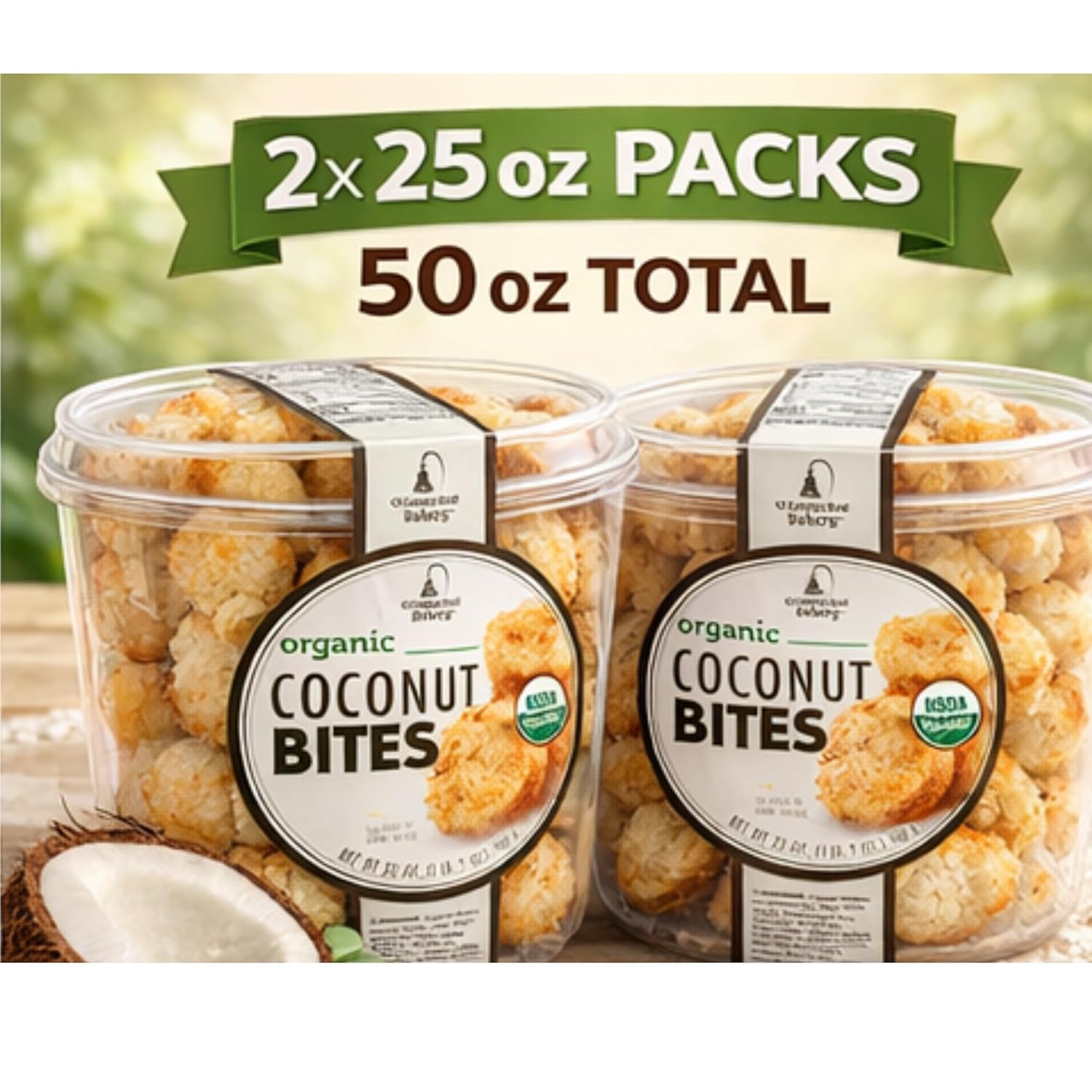 El Camino Real Bakery Organic Coconut Bites, Soft & Chewy Coconut Snack, Certified Organic, Sweet Treat, 25 oz Bags (2 Pack), 50 oz Total