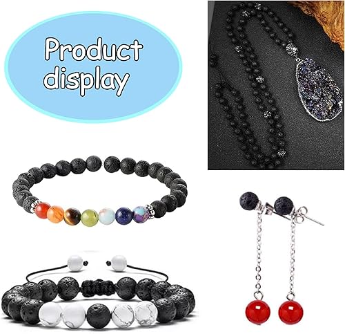 Miniatura 5 de 100 cuentas redondas sueltas de lava volcánica negra natural de 0.394 pulgadas para fabricación de joyas con cordón elástico de cristal