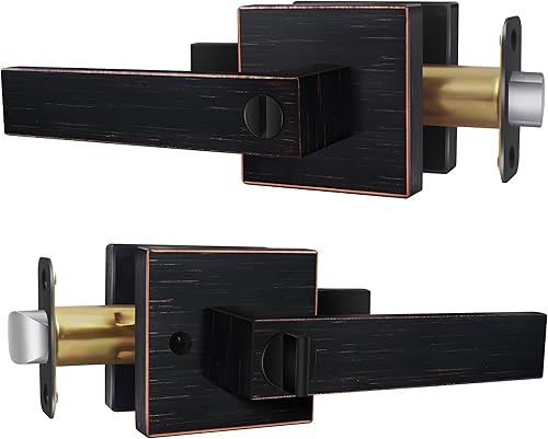 Pomos de puerta de bronce aceitado interior con cerradura, manijas de puerta de privacidad sin llave