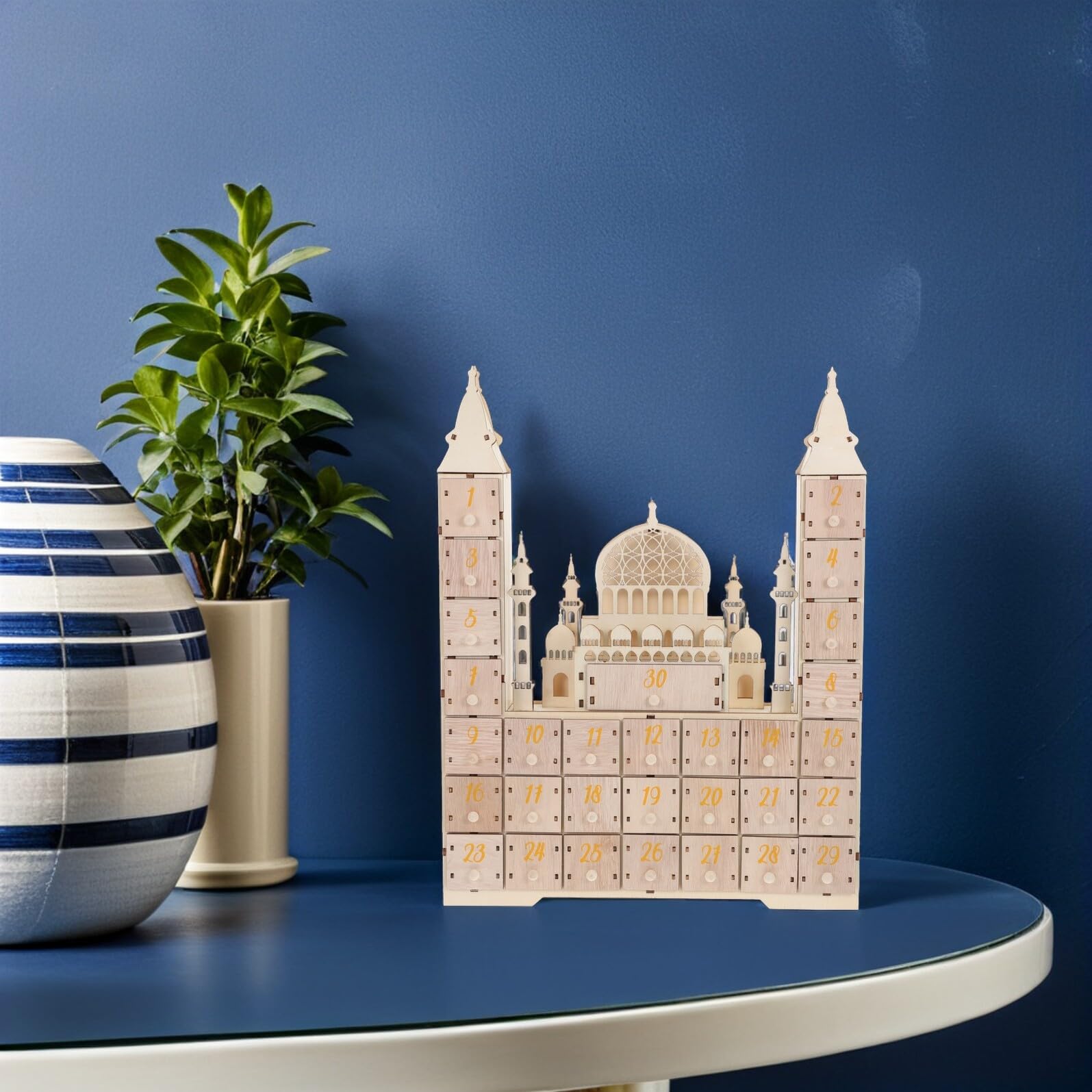 ABOOFAN Calendario in Legno con Conto alla Rovescia per Ramadan 30 Giorni, Calendario dell’avvento Eid Mubarak con Cassetti Fai da Te, Decorazioni per Festa Islamica e Centrotavola
