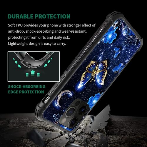 Miniatura 6 de Funda compatible con iPhone 14 Pro, fundas para mujeres y niñas, cielo azul, flor, luna y mariposa