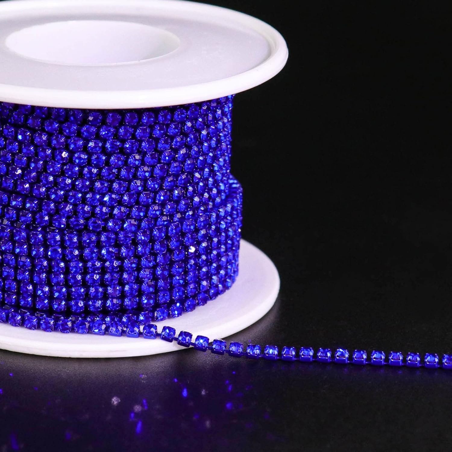 DeLush 1 Roll 10 Yards Rhinestone Chain – 2mm Crystal Close Cup Chain Trim, Sew-On Claw Rhinestones for DIY Crafts, Dresses, Jewelry Making, Decorations (Pack of 1) (Sapphire/Dark Blue) 1