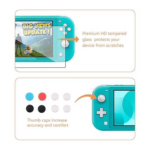 Miniatura 5 de Switch Accessories Kit 13in 1 for Nintendo Switch Lite with Hard Cover Case, Screen Protector Tempered Glass, Switch Joystick Caps Cleaning Wipe,