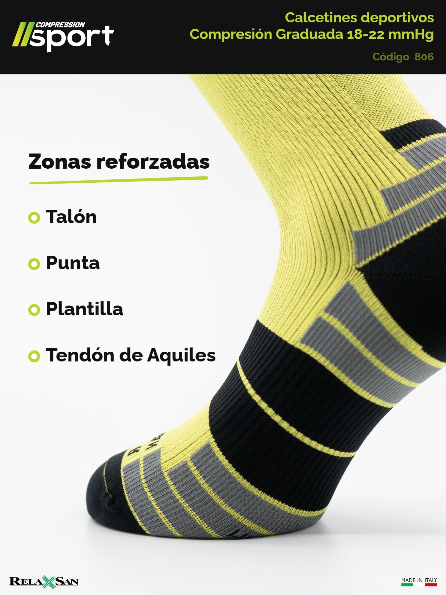 Relaxsan Calcetines Deportivos Hombre y Mujer, Medias de Compresión para Deporte y Running, Made in Italy, 806