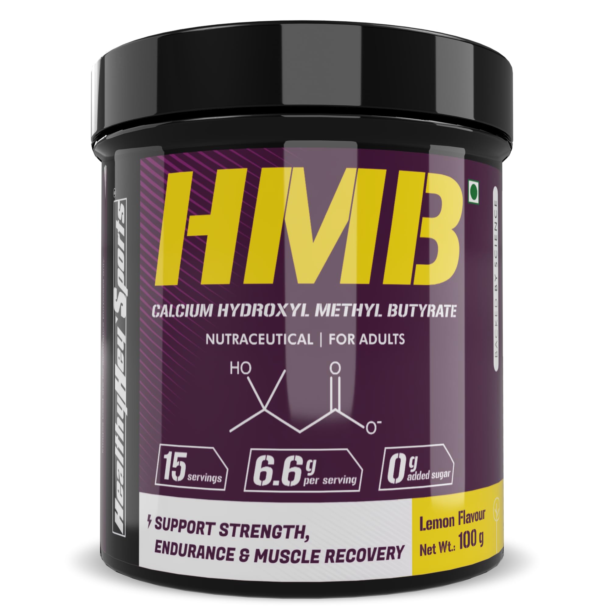 HealthyHey Sports HMB Calcium Hydroxyl Methyl Butyrate Powder - Lemon Flavour - 100g