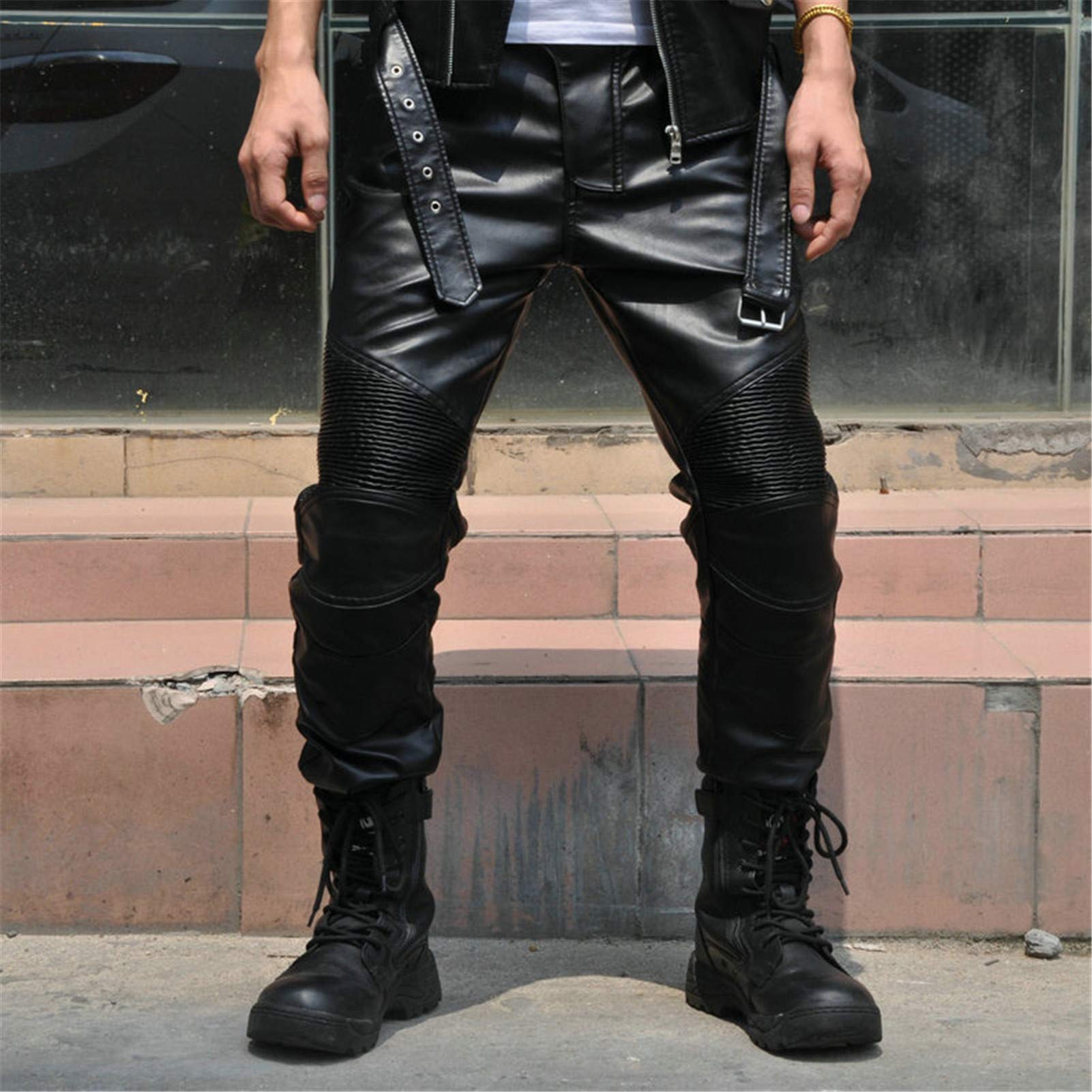 BEDSETS Pantaloni Da Moto Protettivi In ??pelle Elasticizzata, Pantaloni Da Moto Dritti Impermeabili E Antivento, Pantaloni Antistatici E Antigoccia (Black,M)