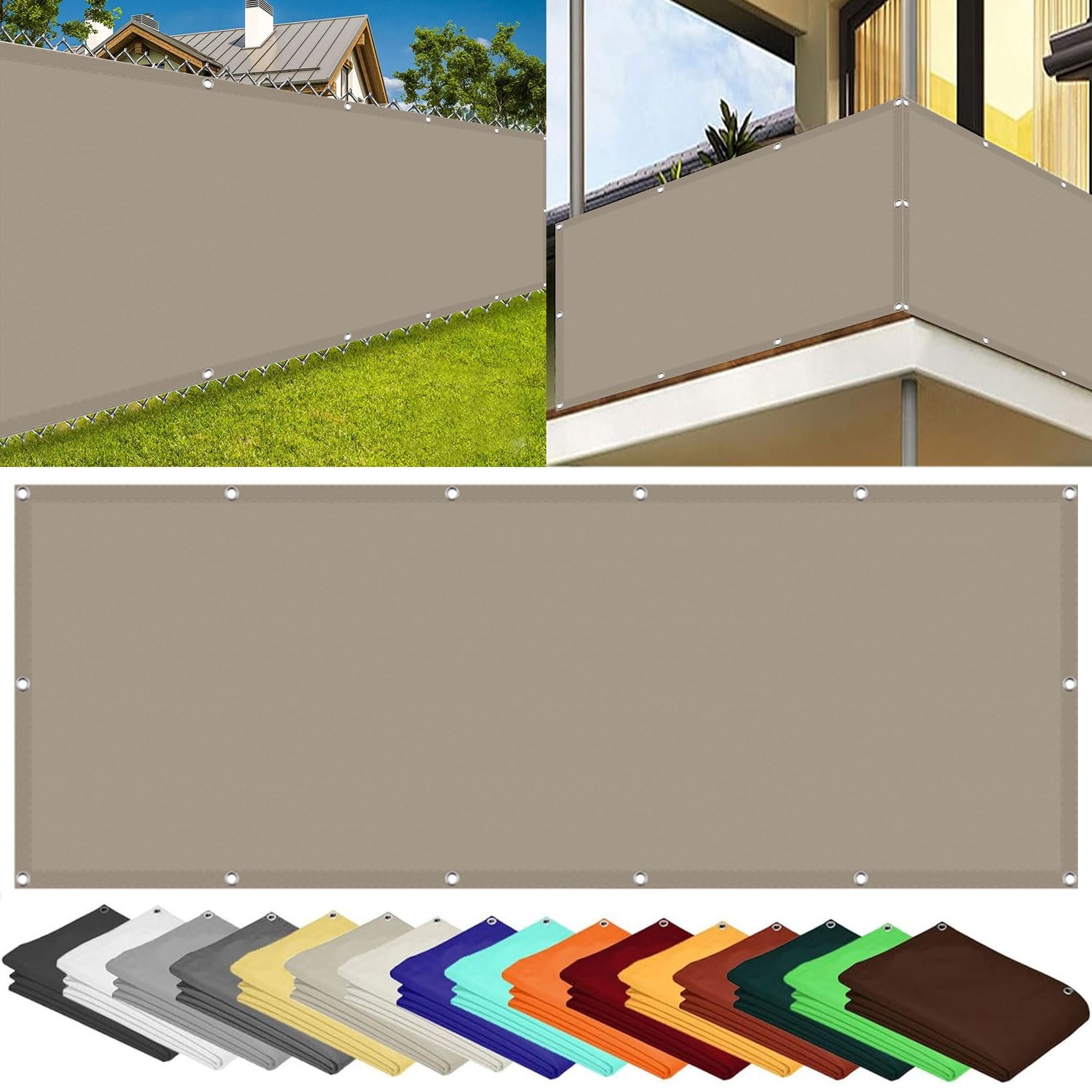Brise vue balcon imperméable 110 x 700 cm taupe pour terrasse