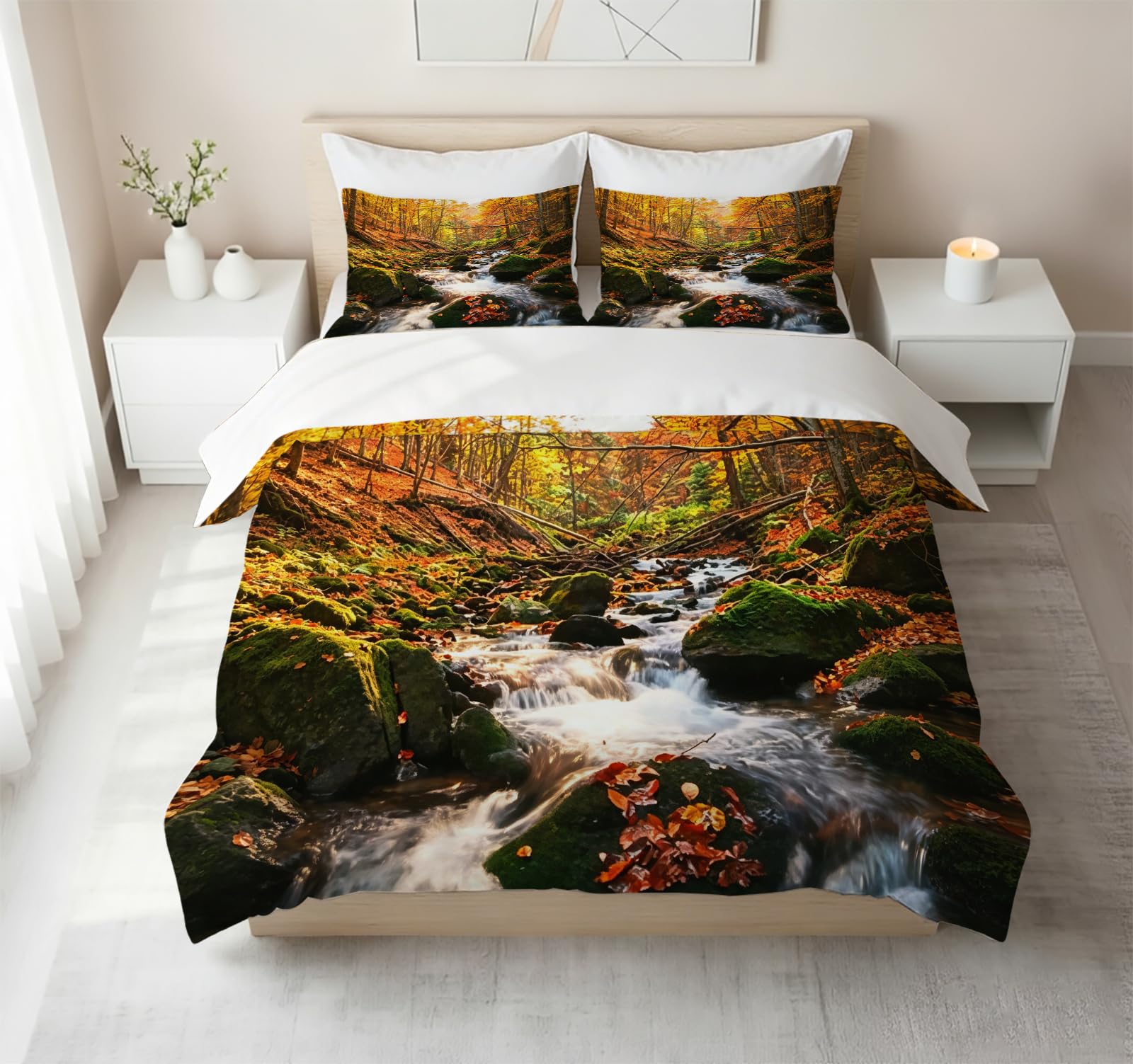 Zestaw poszewek na kołdrę z nadrukiem 3D Mountain River Super King 3-częściowy zestaw pościeli z mikrofibry naturalna sceneria poszewka na kołdrę 260 x 220 cm z 2 poszewkami na poduszki 50 x 75 cm i