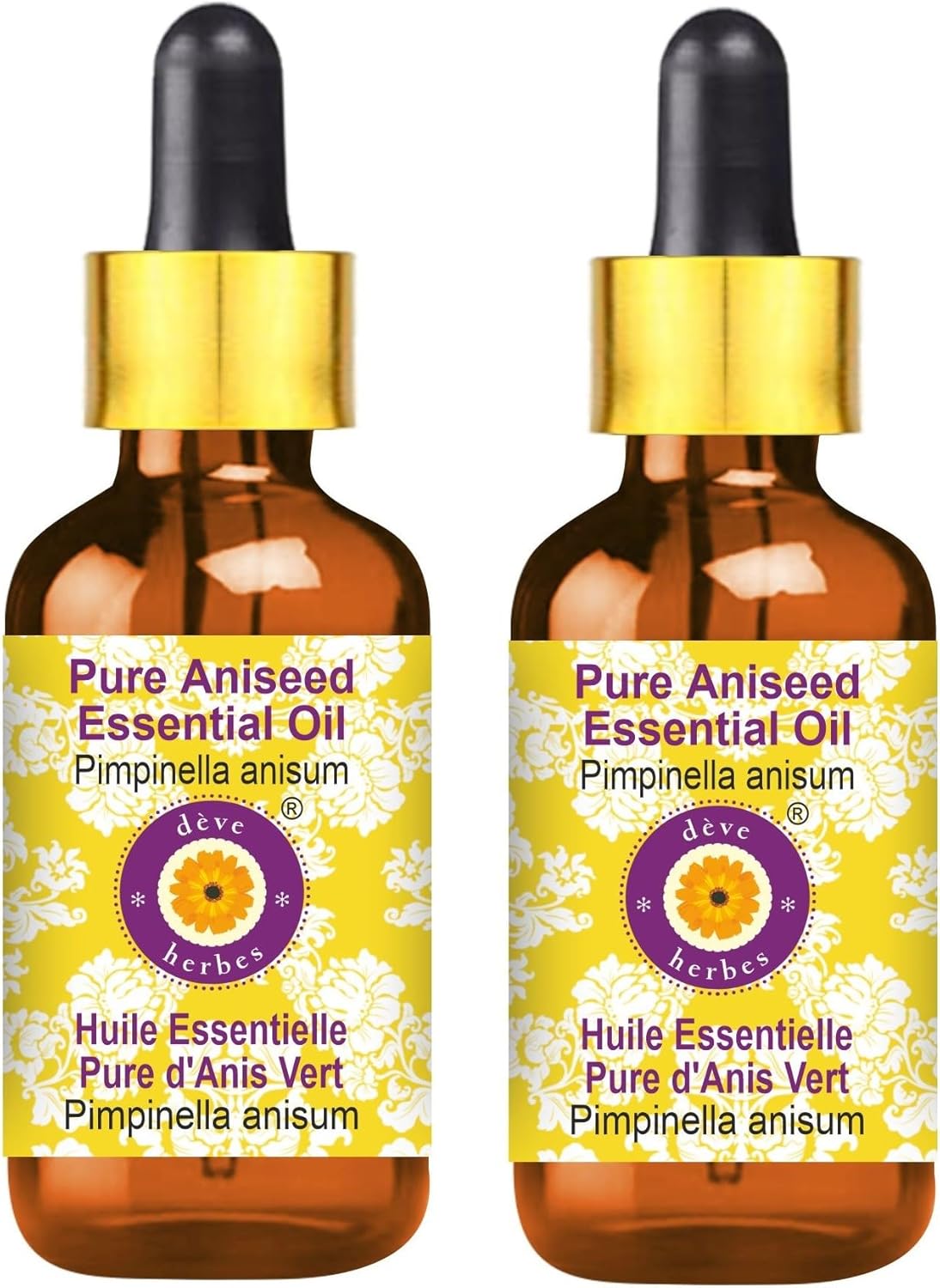 Deve Herbes Pure Aniseed Essential Oil (Pimpinella anisum) with Glass Dropper Steam Distilled (Pack of Two) 100ml X 2 (6.76 oz)