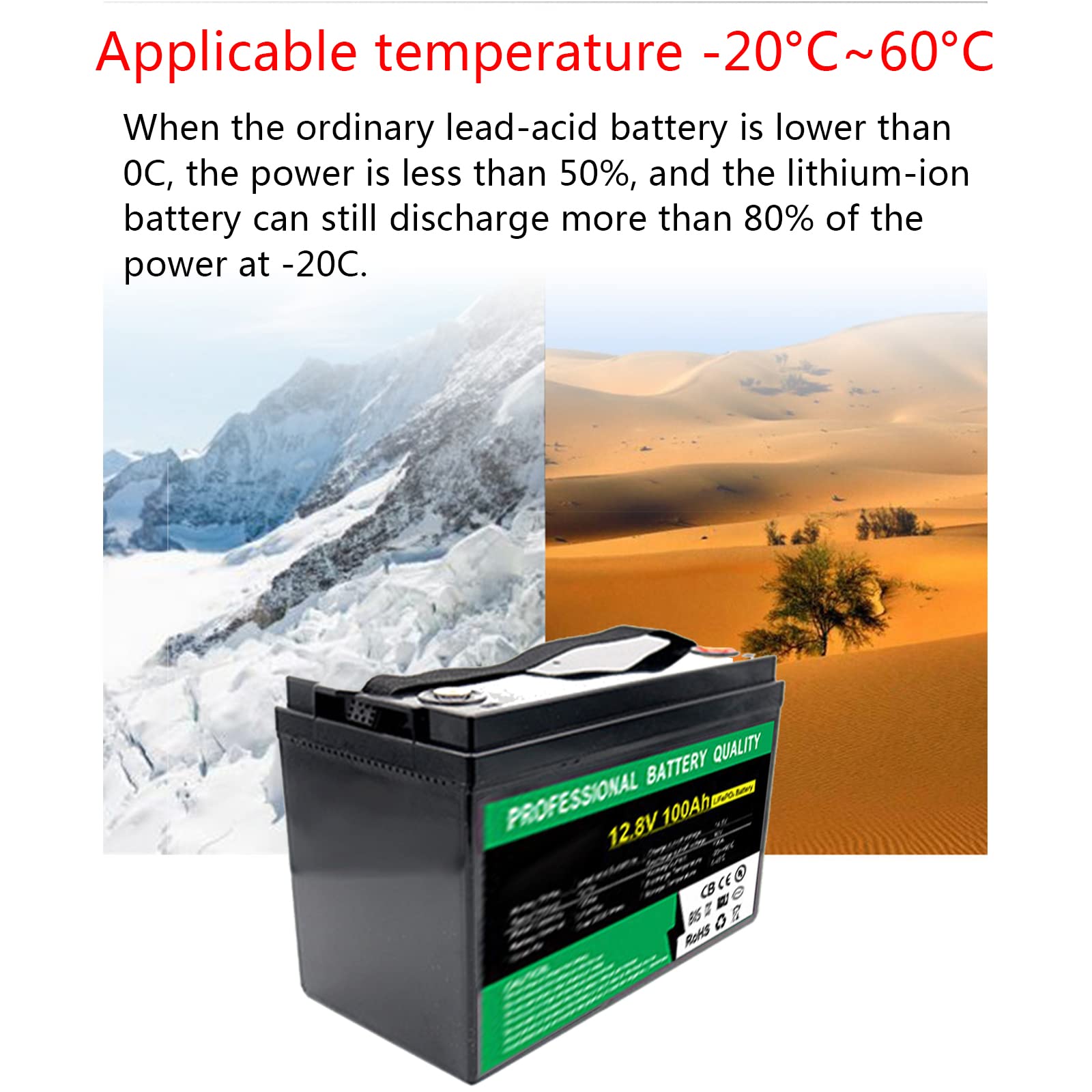 Batteria al Litio Ricaricabile a Ciclo Profondo 12V 100AH LiFePO₄ 12V 100AH per Applicazione off-Grid di Alimentazione di Backup Solare per Camper,