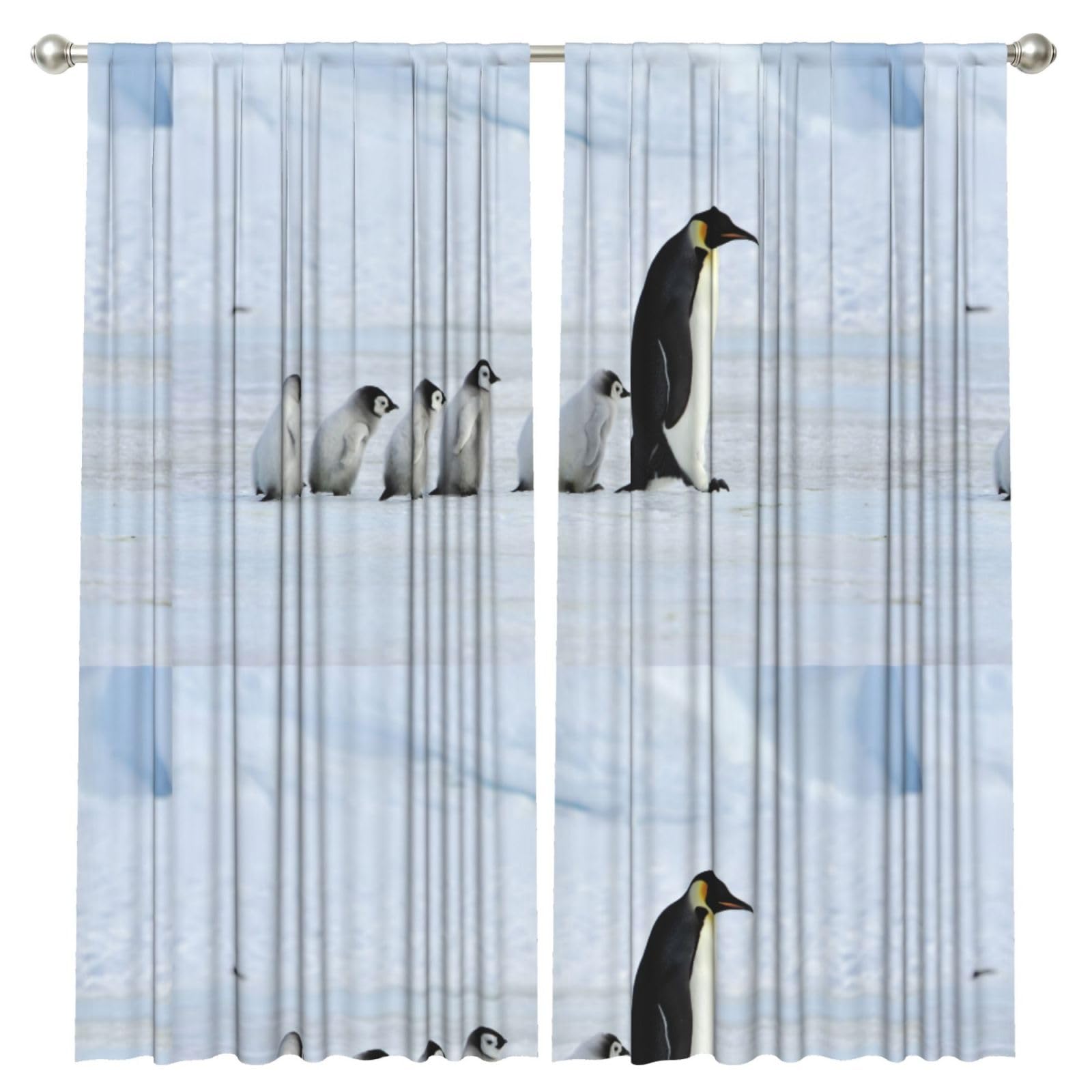 InOmak Penguin Family, 2 Panels Window Curtains 52 x 84 Inch Blackout Curtains for Living Room Bedroom