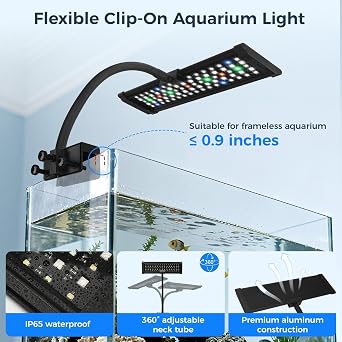 Aquarium Fish Tank LED Light - 18W Clip on Plants Lamp with Timer DIY Mode [Energy Class A]