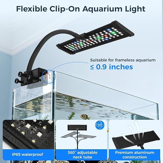 Aquarium Fish Tank LED Light - 18W Clip on Plants Lamp with Timer DIY Mode [Energy Class A]