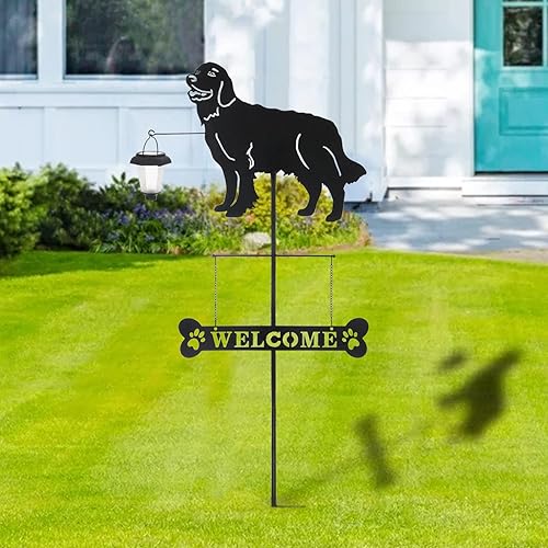 Miniatura 7 de BAYN Estacas solares de jardín Golden Retriever decorativas con una linterna de perro, letrero de bienvenida para decoración de jardín al aire libre