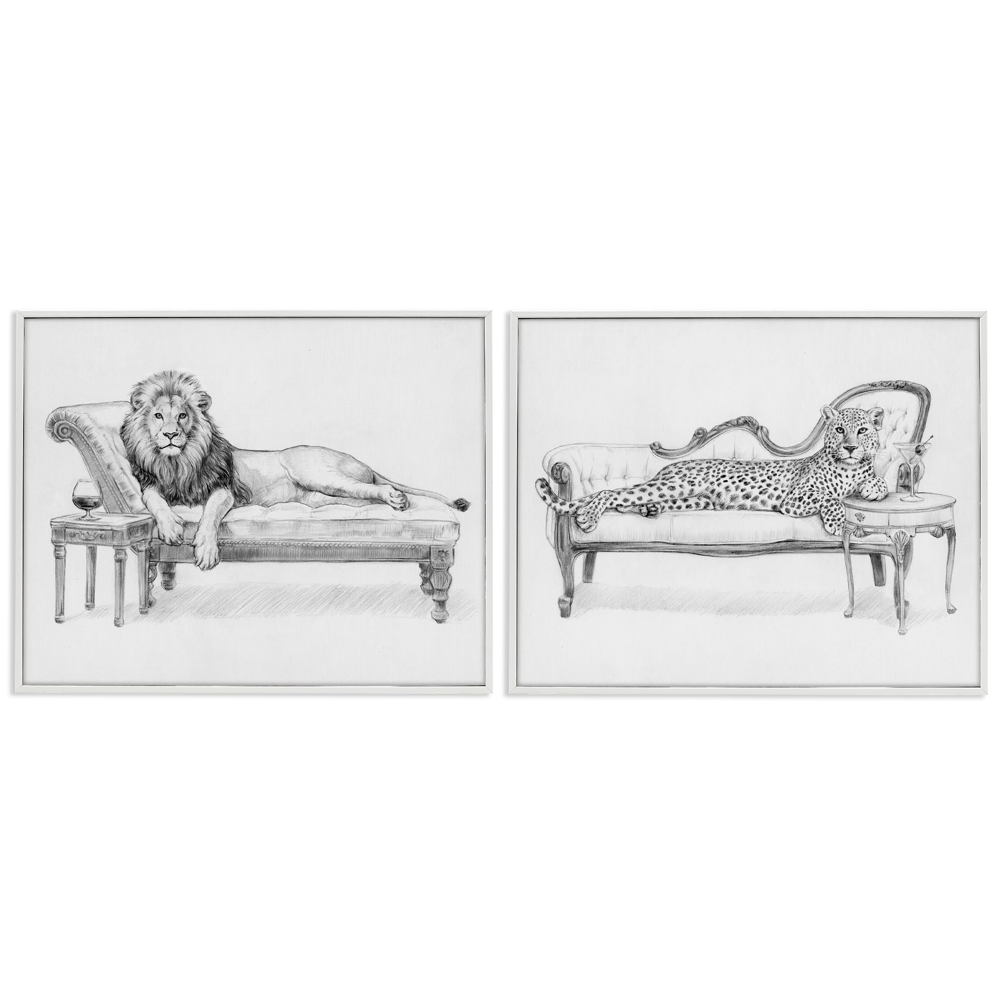 'Lounging Beasts Wildlife'| 2pc Framed Giclee Art Set 2