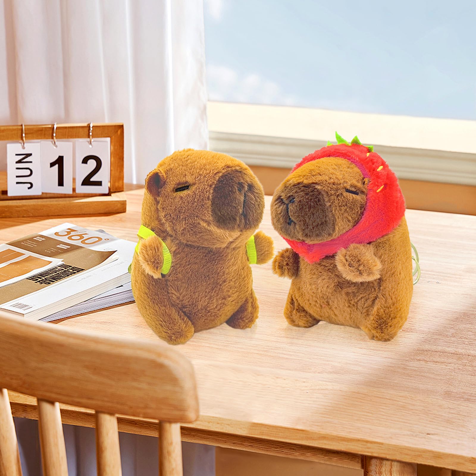 Pack De 2 Llaveros De Peluche Capybara - Juguetes De Simulación Con Sombrero De Fresa Y Bolsa De Tortuga, Colgantes Para Mochila, Regalo Original Para Amigos