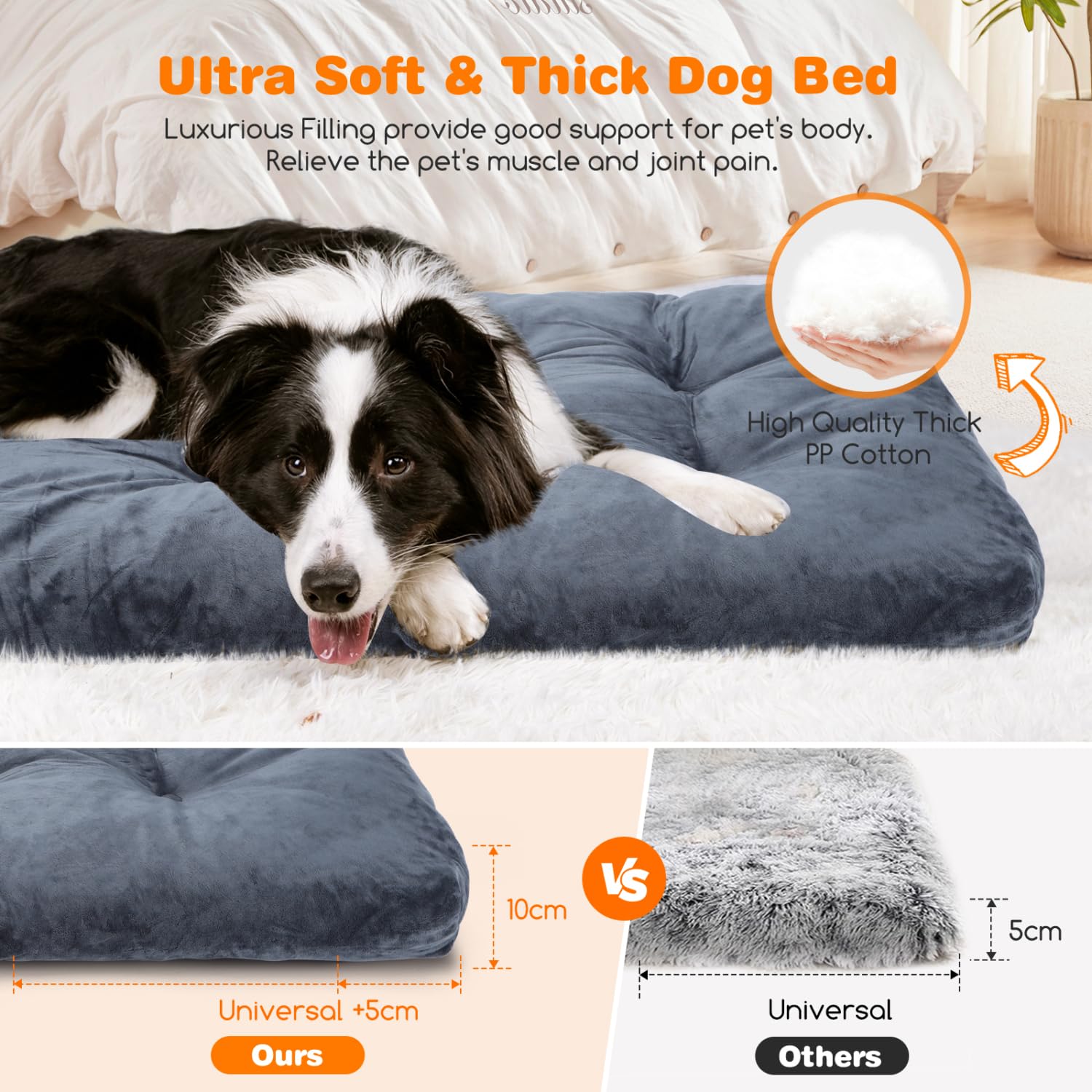 Nobleza Cama Perro Grande, Cama Perro Lavable, Suave y Esponjoso, Antideslizante, Gris Oscuro, 110x73cm