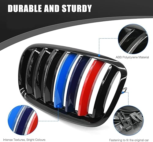 Miniatura 2 de KVR Parrilla Color Negro Brillante Compatible con 2007-2014 X5 E70 X6 E71 Rejilla Delantera ABS (láminas individuales)