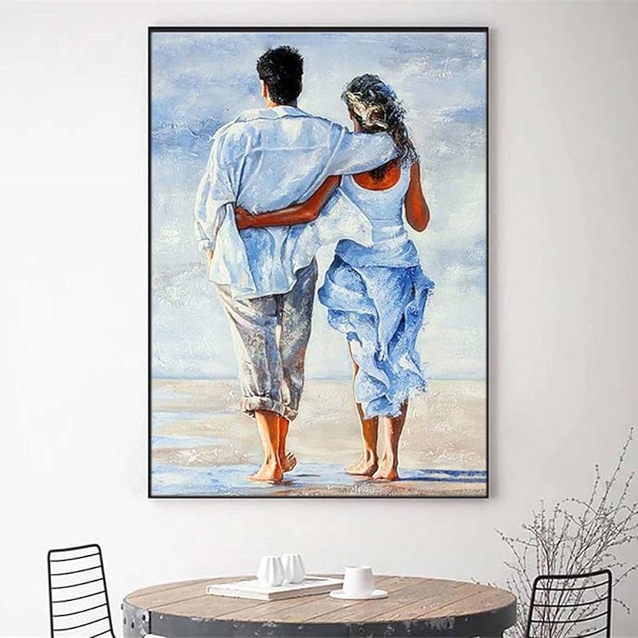 Amazon｜抽象的な水彩画のカップルのデートのキャンバスの絵画現代北欧