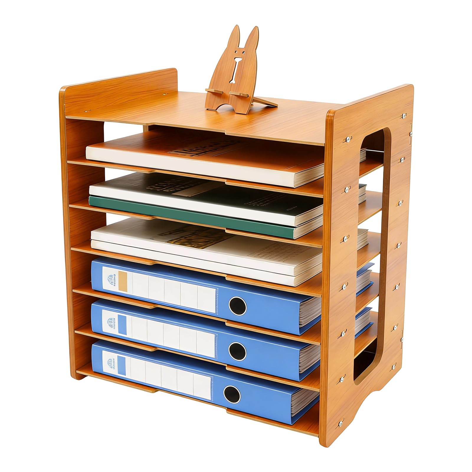 Organizador de escritorio de 7 niveles de madera, altura ajustable entre capas, gran capacidad, papelera de correo, A4, papel horizontal para colocar documentos, libros