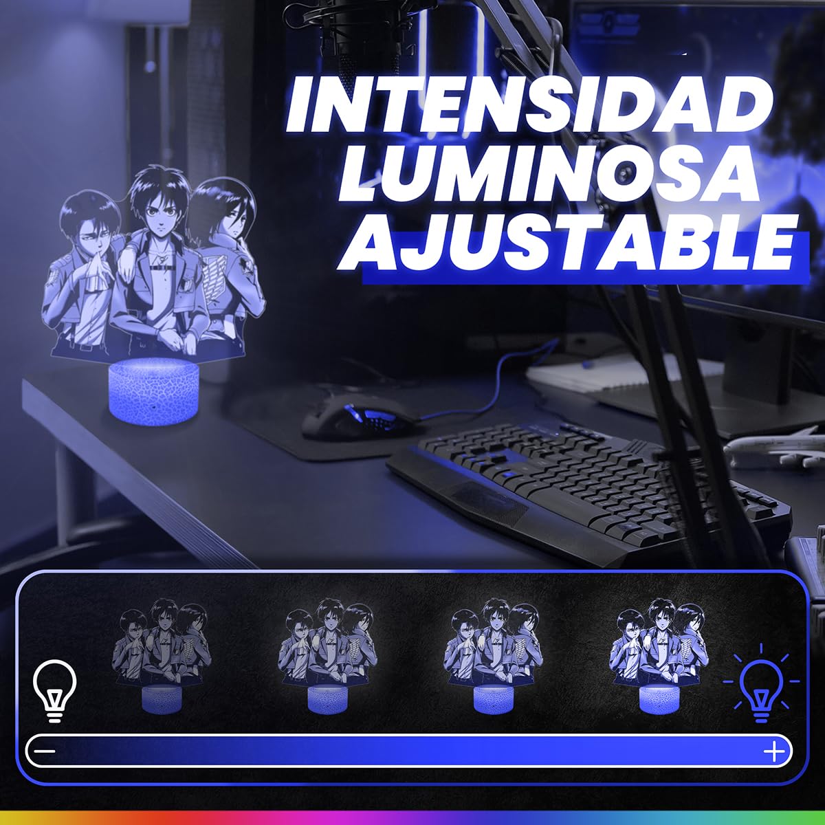 Lámpara de mesilla de noche,luz nocturna táctil Manga Livai Ackerman Eren Jäger lámpara LED ilusión 3D,idea de regalo para niños y niñas, Navidad,lámpara de mesilla de noche para niños o adultos. TOP