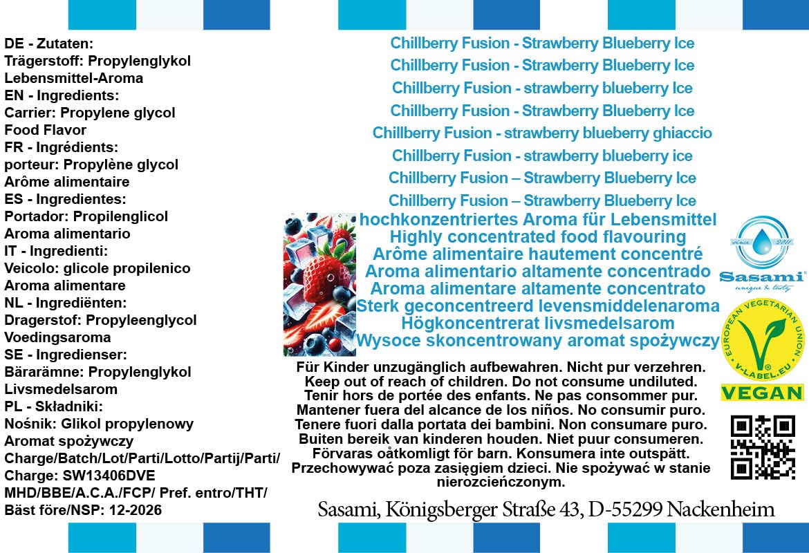 Chillberry Fusion - Strawberry Blueberry Ice aroma concentrado - Vegano - Sasami - 10ml
