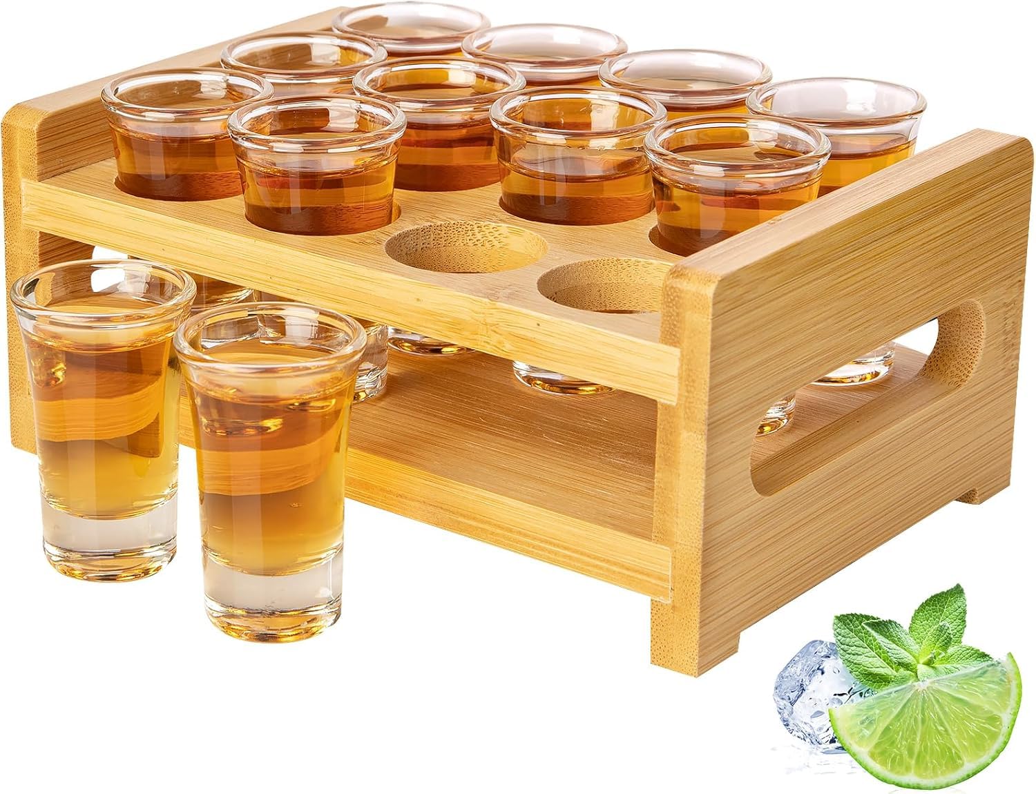 LINALL Shot Glass Set 0.7oz/20ml 12pcs with Holder Set Mini Shot Glass Perfect for Party, Bar, Club, Cocktail (12pcs)