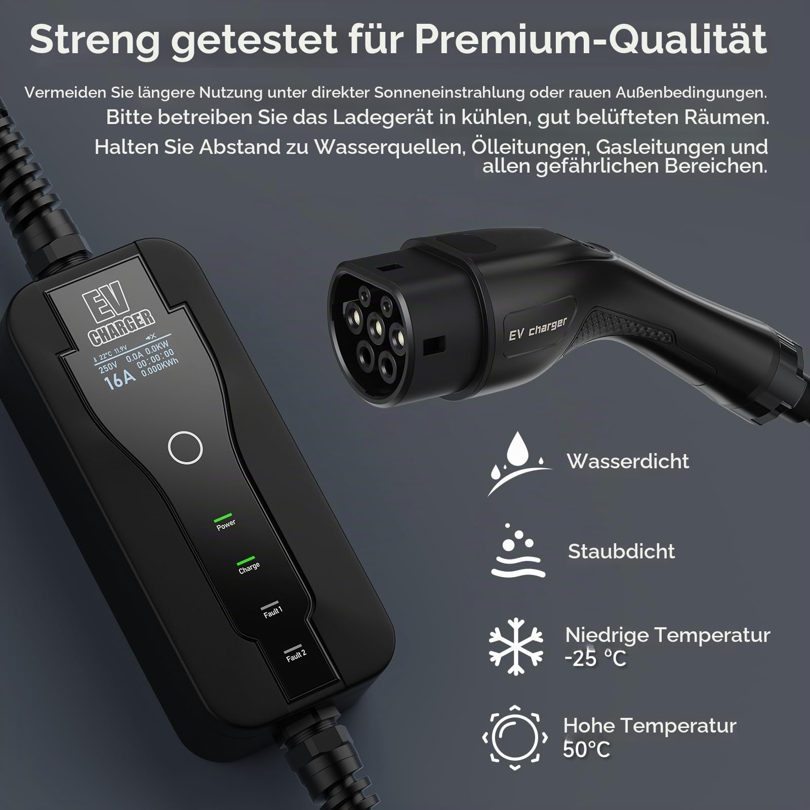 3.6kW Mobile Wallbox Typ 2 Ladekabel 6M, Ladegerät Typ 2 Schuko | Einstellbarer Strom 8A/10A/13A/16A, 1–15H Verzögertes Laden, EV Ladegerät Mit Tasche (IEC 62196-2)
