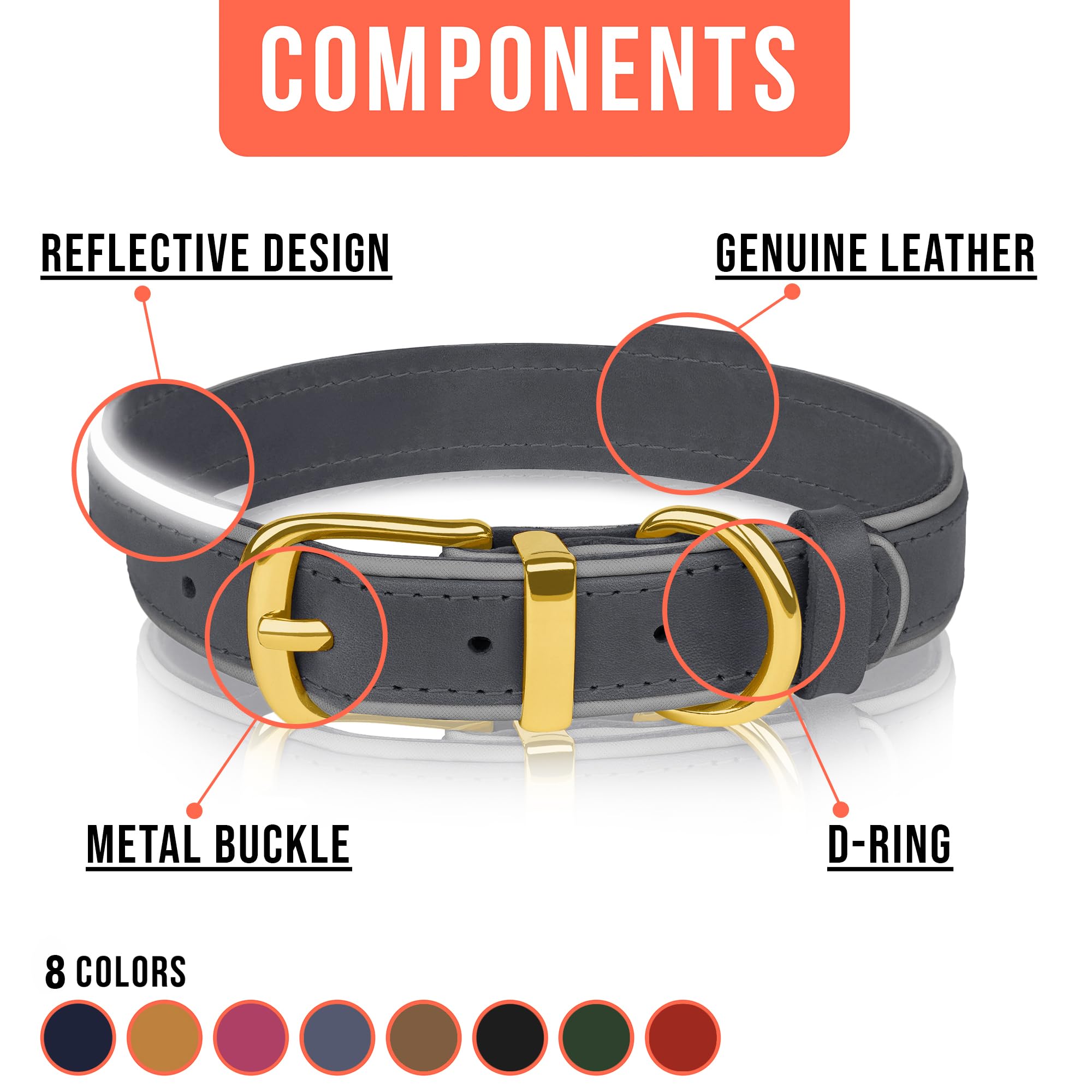 OOPSDOGGY Reflective Geniune Leather Dog Collar Soft Padded Collars for Small Medium Large Breed Dogs Puppy 4 Sizes - Image 4