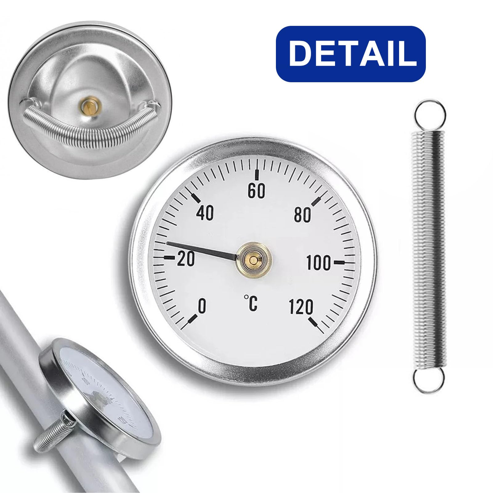 6 Stück Anlegethermometer Heizungsrohr,Temperaturanzeige Mit Clip-On Feder 0-120℃,Rohrthermometer 63 mm Rohr Thermometer,Heißes Wasser Rohr Thermometer,Zeigerthermometer für Rohre Kessel