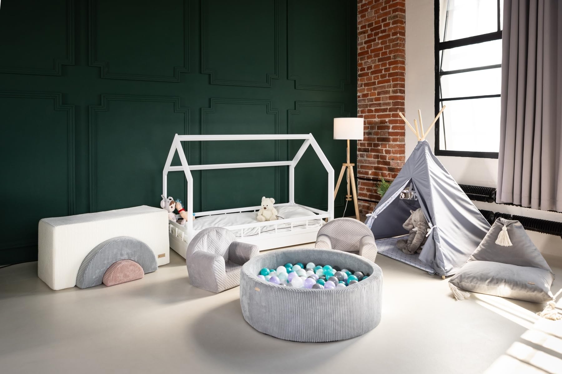 Piscina con 300 Palline Colorate Rotonda 90cm Velluto a Coste Bambino Gioco (Colore Piscina/Palline: Grigio/Bianco, Grigio, Rosa Chiaro, Rosa (Pastello))