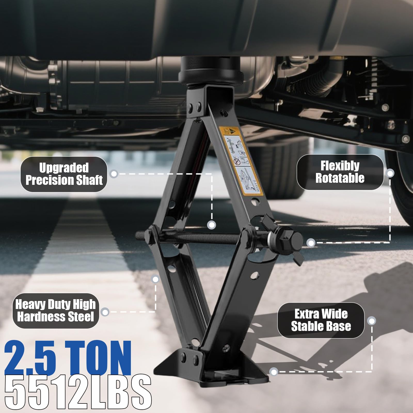 Gato de tijera para automóvil de 2.5 toneladas (5500 libras), kit de gato universal multiusos con almohadilla de goma, kit de cambio de neumáticos de repuesto portátil para sedán, SUV, MPV