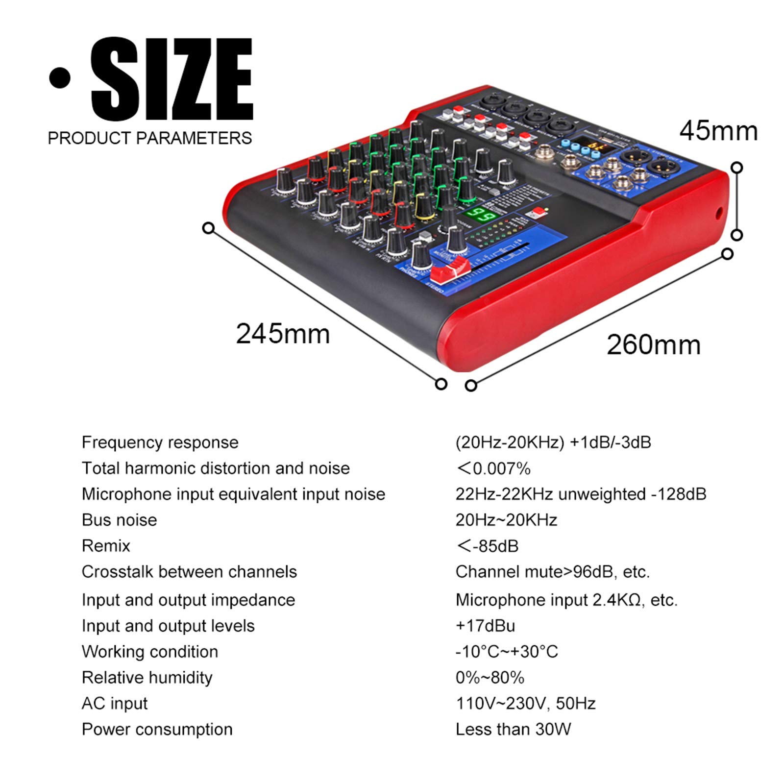 MRKU Mixer Live, Mixer da Studio Controller DJ a 6 canali con Effetto Riverbero 99DSP Mixer USB Bluetooth 5.0 per Karaoke Registrazione PC Microfono a condensatore Mixer DJ