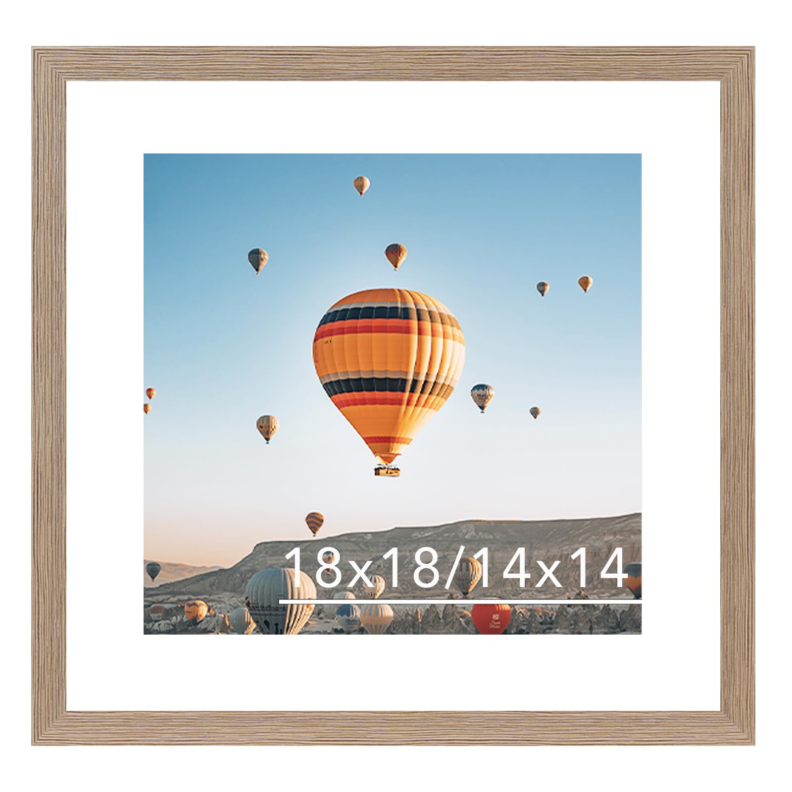JCJMY 18x18 Picture Frame Rustic Brown with 14x14 Mat, Display Photo 14x14 with Mat or 18 x 18 Without Mat, Wall Hanging Large 18x18 Poster Frame with Shatter Resistant Plexiglass, Rustic Brown