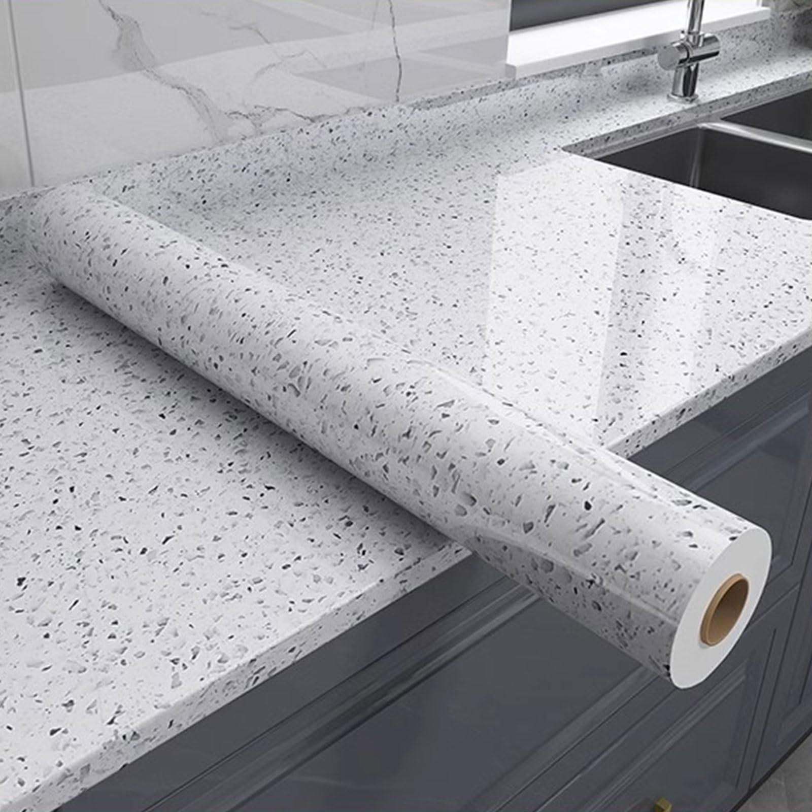 Self-Adhesive Marble Table Foil, Waterproof & Heat-Resistant Furniture Stickers, Scratch-Resistant Adhesive Wallpaper For Walls & Tables, Decorative Tablecloth & Table Protector, Easy Peel & Stick(Wäh