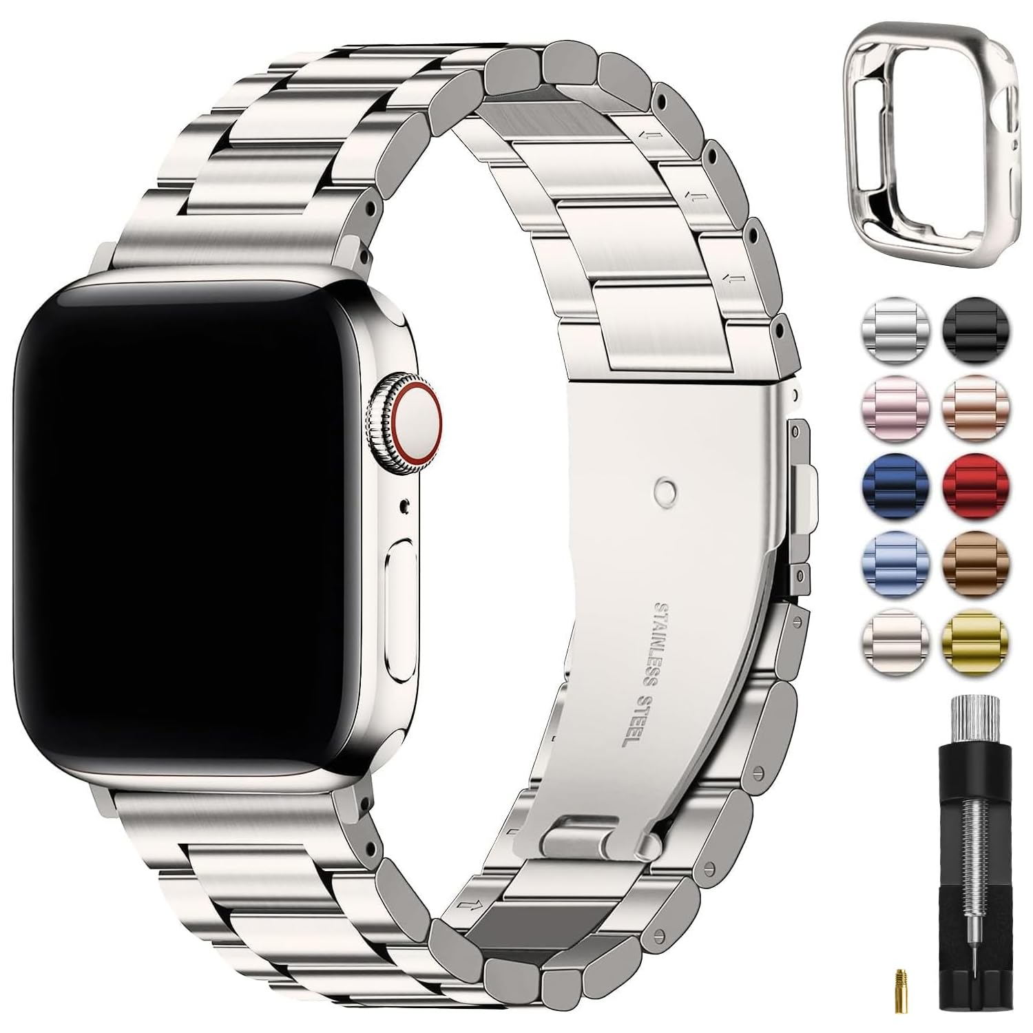 Fullmosa Cinturino per Apple Watch 40mm 41mm 38mm, Cinturino in Acciaio Inossidabile Compatibile con Apple Watch SE3 SE2 SE Serie 9 8 7 6 5 4 3 2 1, Cinturini di Ricambio per Donna e Uomo, Galassia