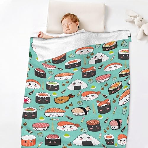 Miniatura 6 de Manta de sushi para regalo, manta de franela ultra suave y acogedora, manta de forro polar ligera y mullida, manta de felpa cálida para sofá, cama,