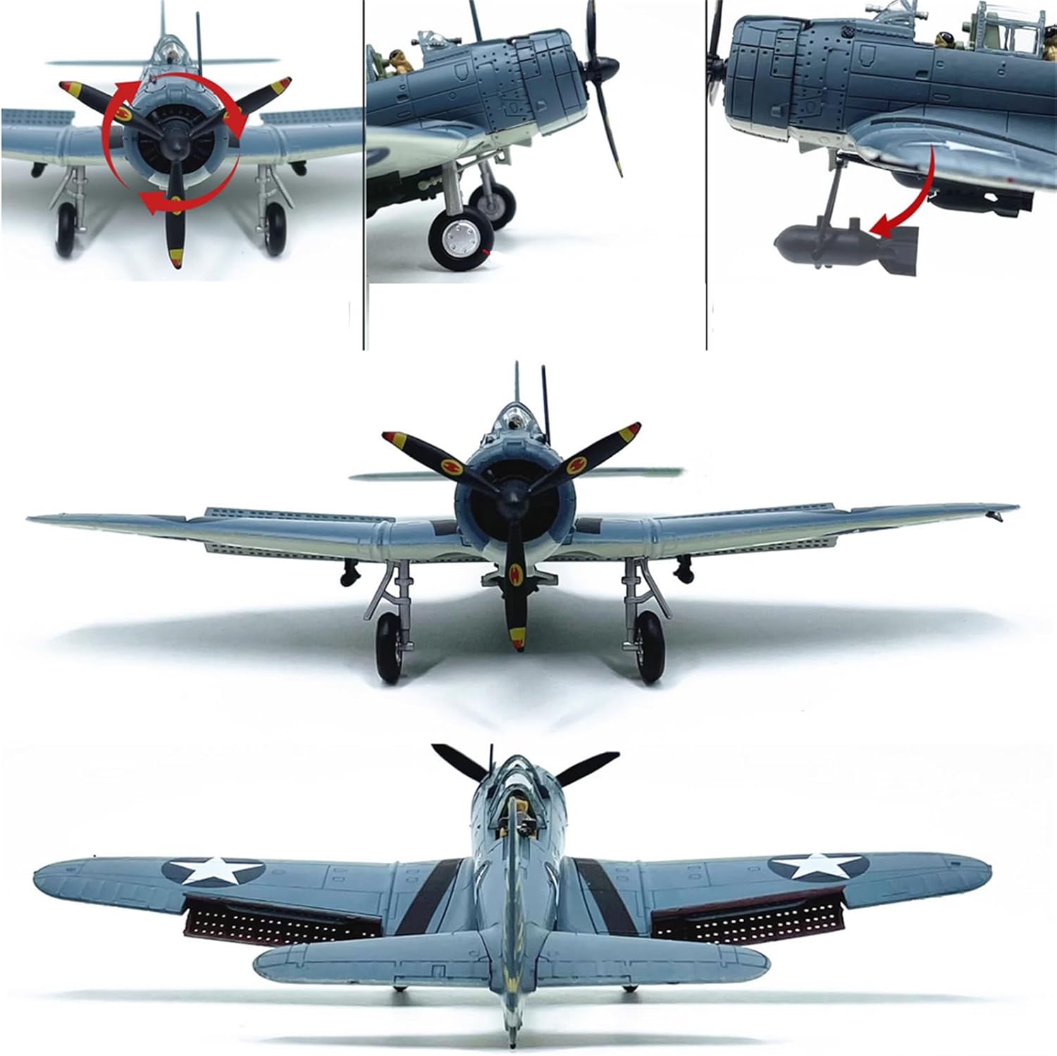 ZEZEFUFU 1:72 Alloy US SBD-3 Dive Bomber Aircraft Model Fighter Attack Plane Model with Display Stand