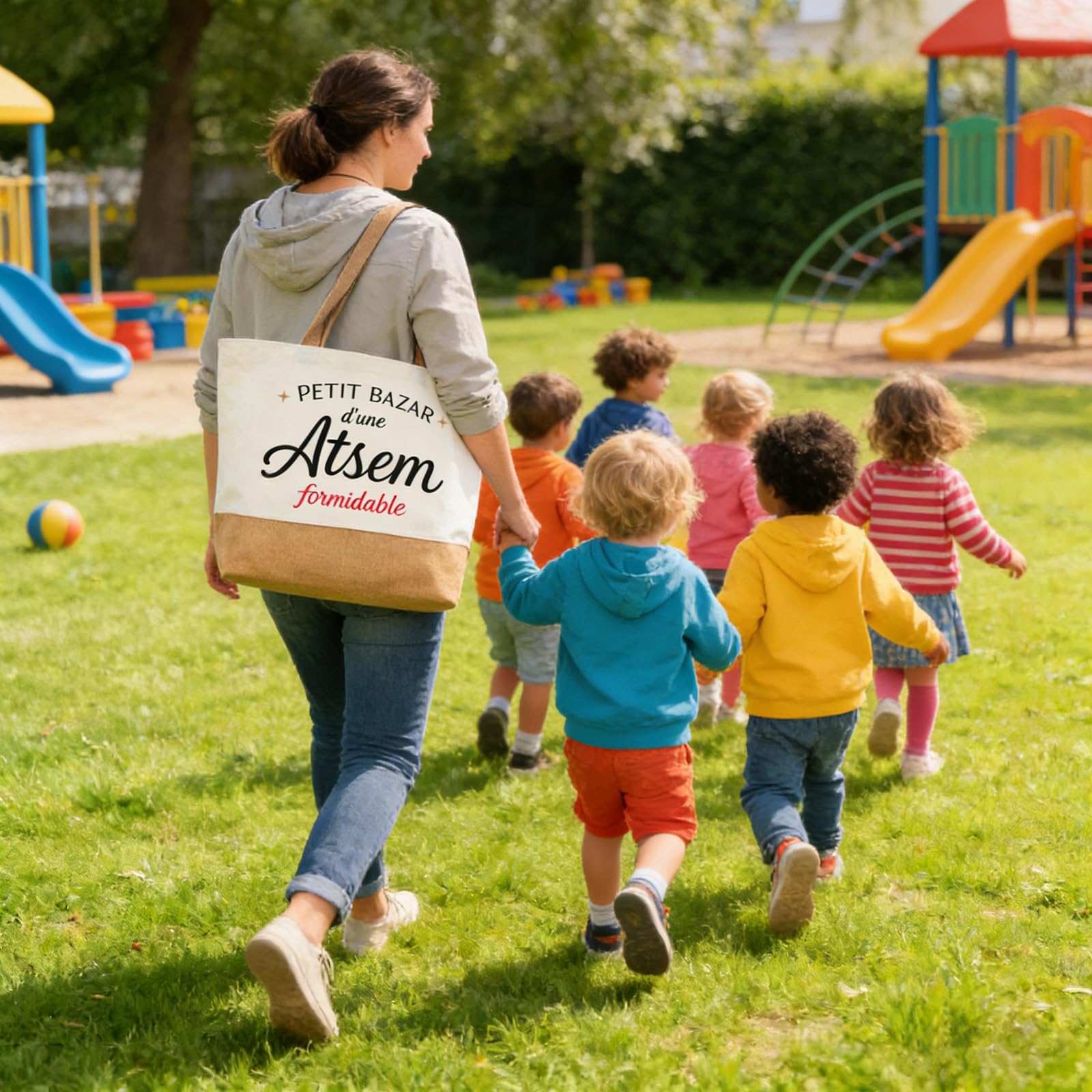 Sac Cabas Merci Atsem Maternelle Grande Capacité Toile Cadeau Enseignante