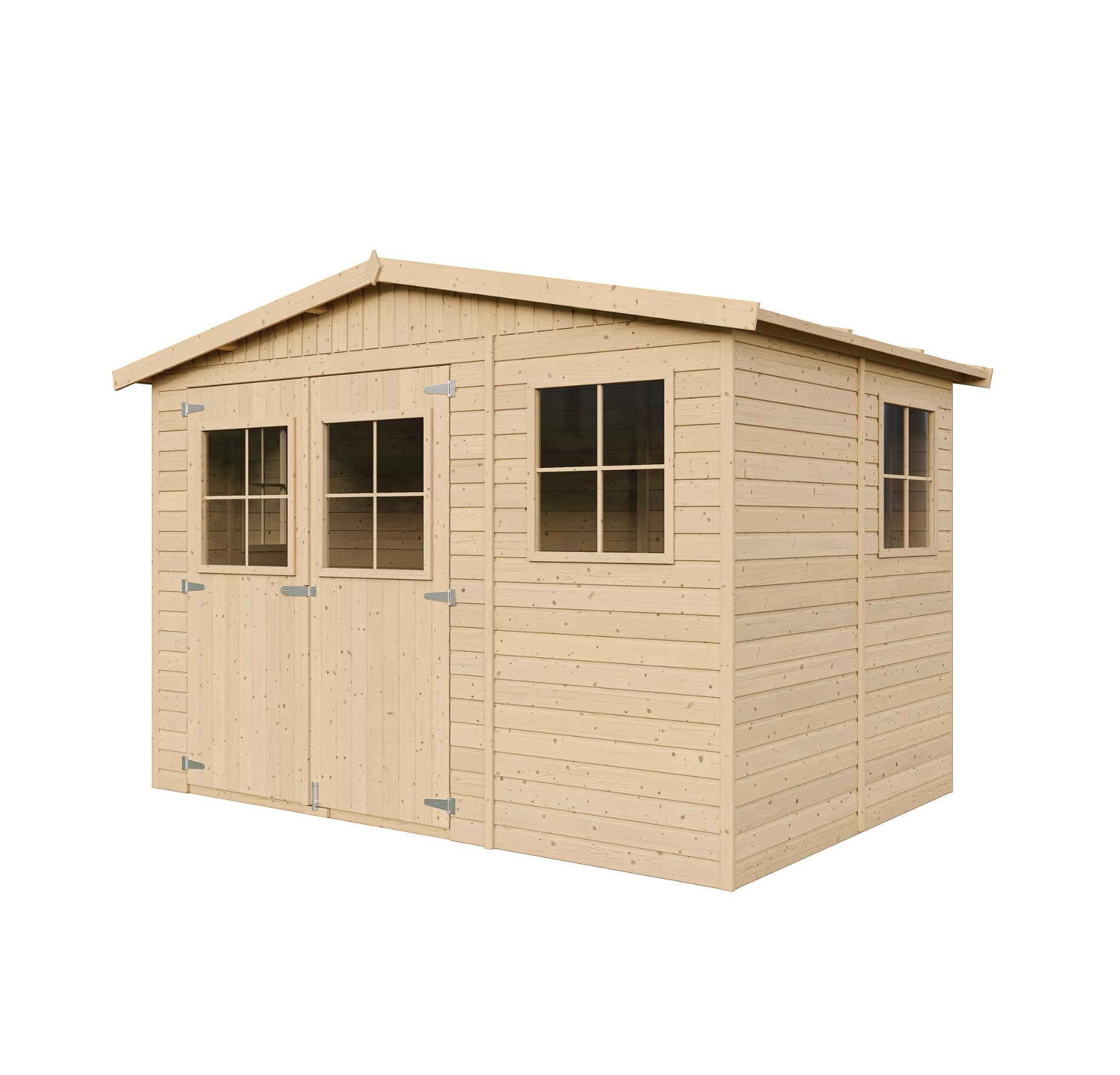 Abri de Jardin en Bois Naturel - Stockage extérieur avec fenêtres- H226x324x216 cm/6 m² Hangar en Bois Naturel - Atelier Rangement Outils et vélos- Timbela M334
